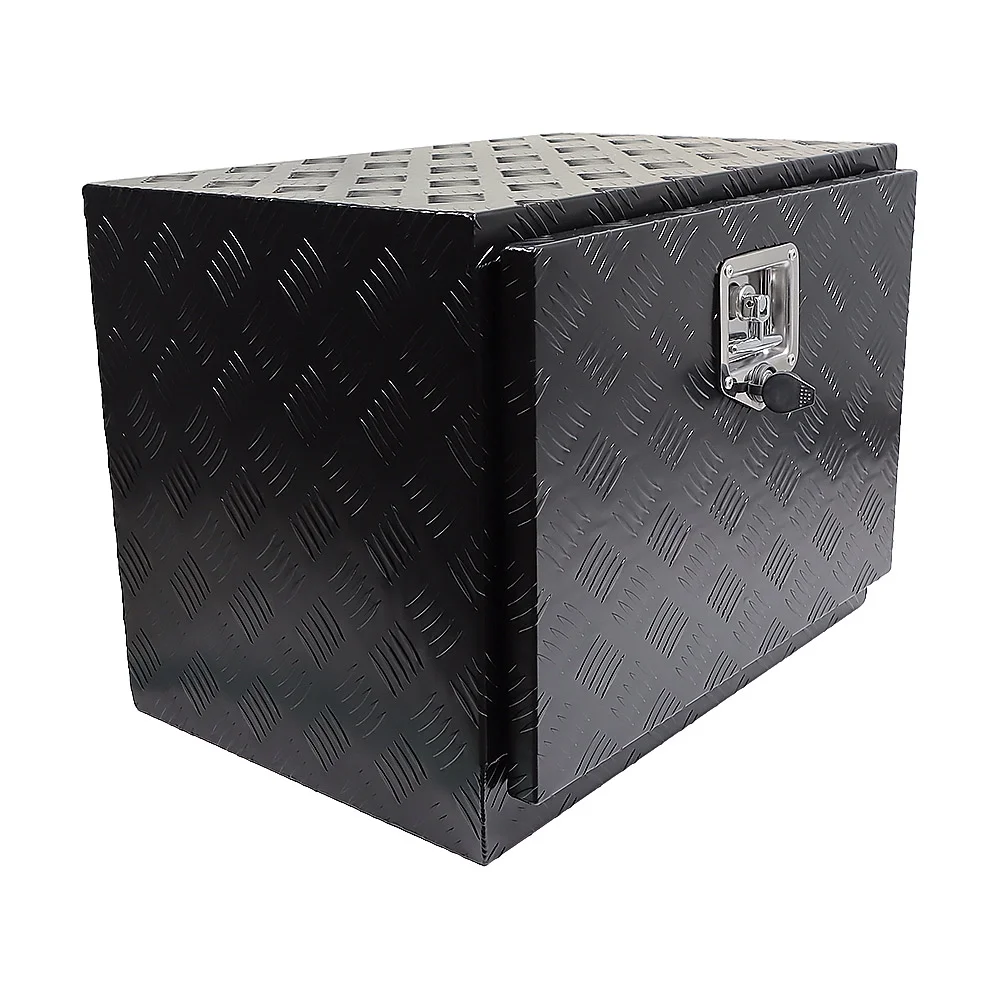 findmall 24 Inch Aluminum Diamond Plate Tool Box Trailer Tongue Box Chest Box Pickup Truck ATV Underbody RV Storage Box Organizer With Lock Key, Black