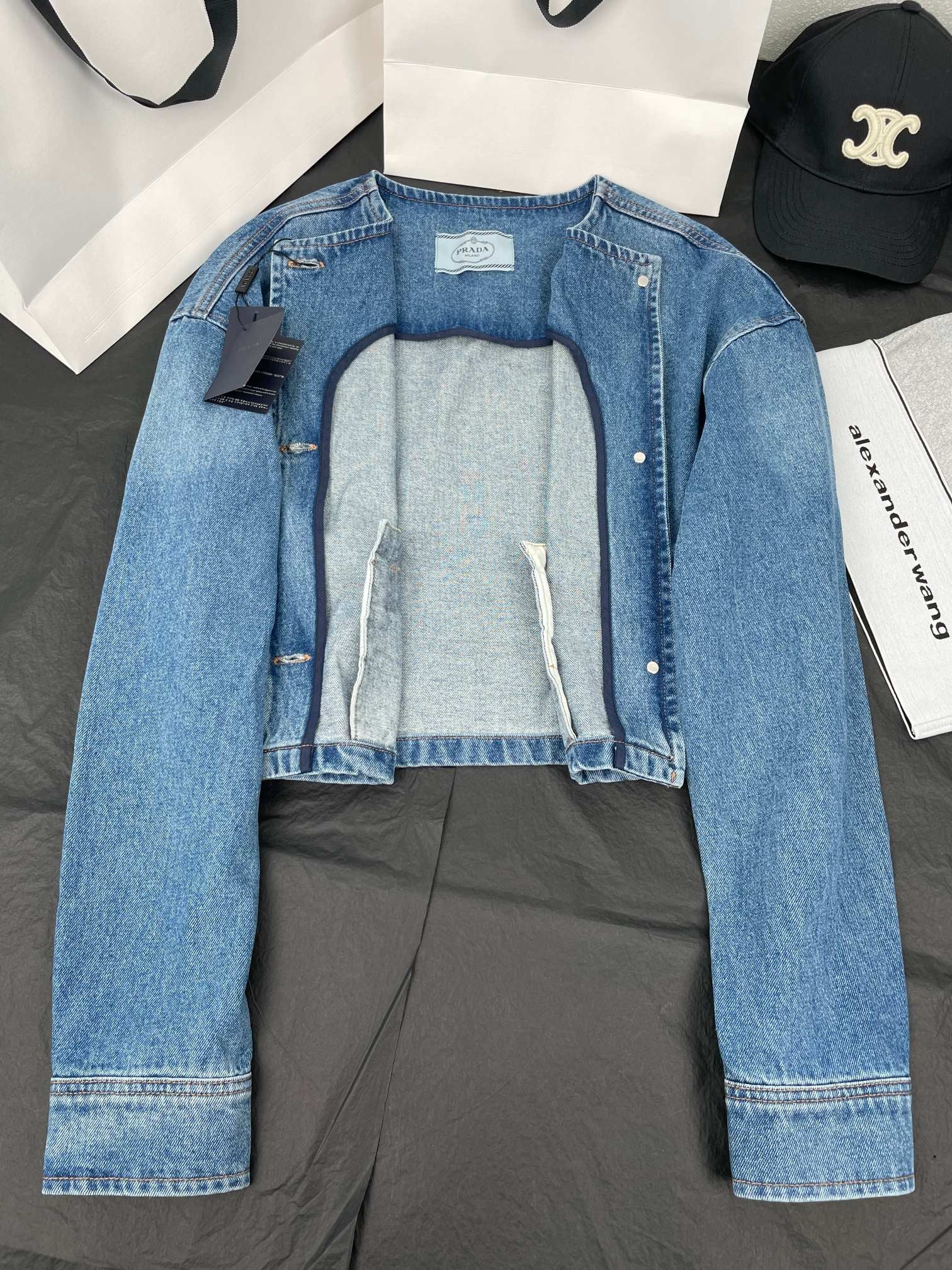 Washed denim belted jacket