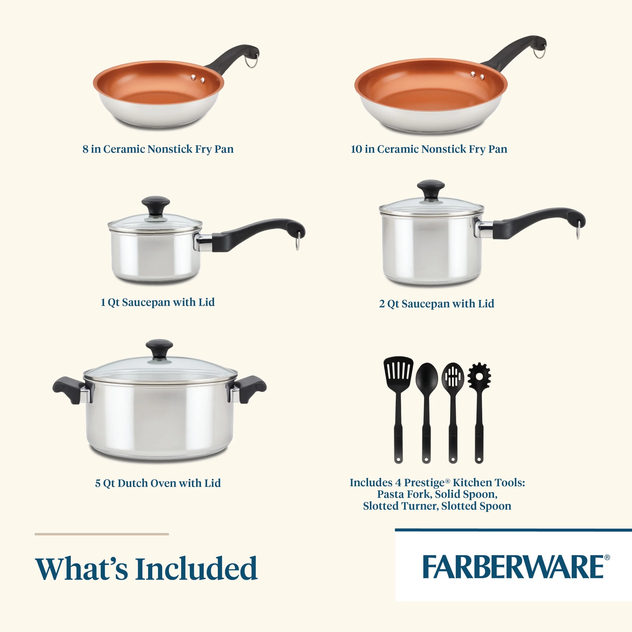 Farberware Classic Traditions 12 Pcs Stainless Steel Cookware Set Induction Compatible with Ceramic Nonstick Frying Pans and Cooking Utensils, Metal Utensil Safe, Dishwasher Safe, Stainless Steel