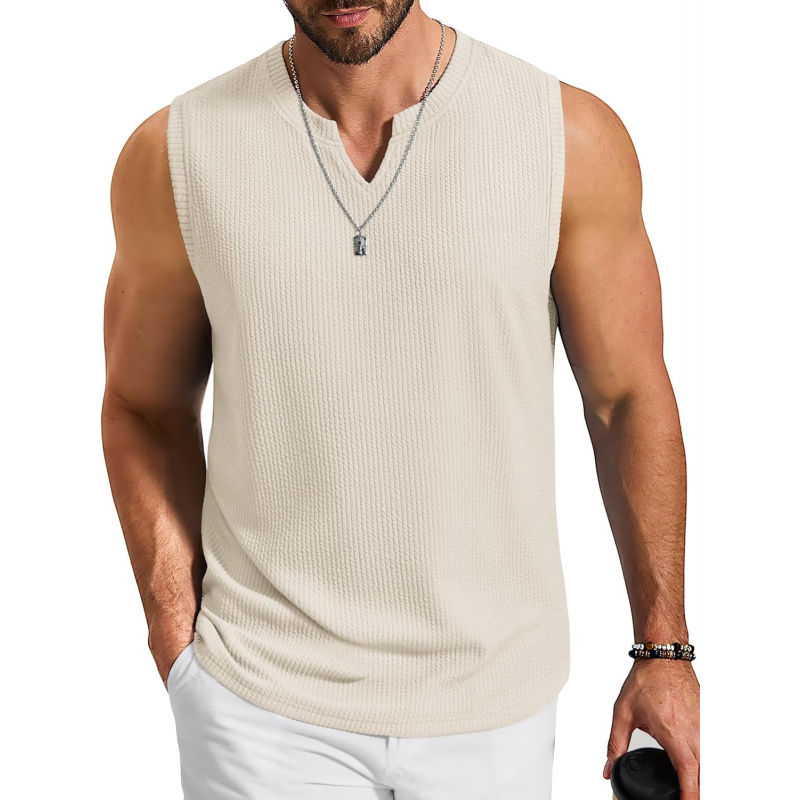 Men's Casual Tank Top V Neck Knit Jacquard