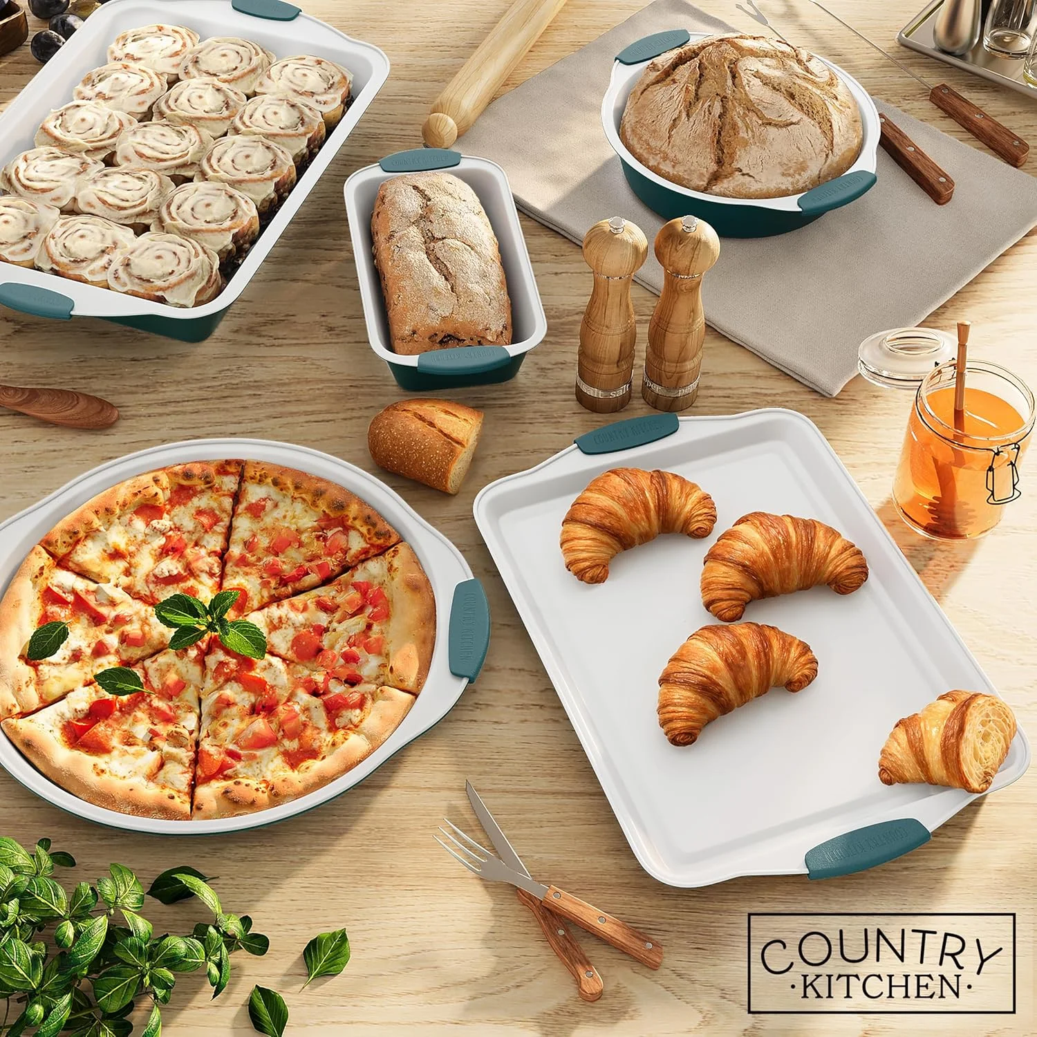 Country Kitchen 10-Piece Nonstick Bakeware Set - Stackable Pots and Pans, Black