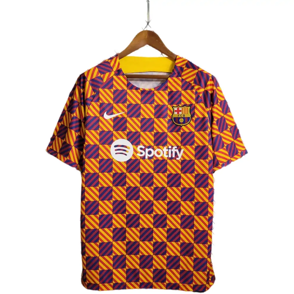 2023/2024 Barcelona Training Wear Striped Plaid Jersey