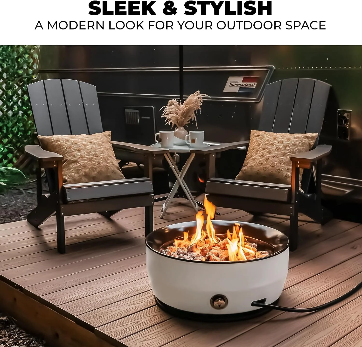 Outland Living Large Outdoor Propane Gas Fire Pit for Outside, 60,000 BTU/h, 24 inch with Lid - Modern Lake Country 800 Fire Bowl Firepit for Patio, Graphite Gray