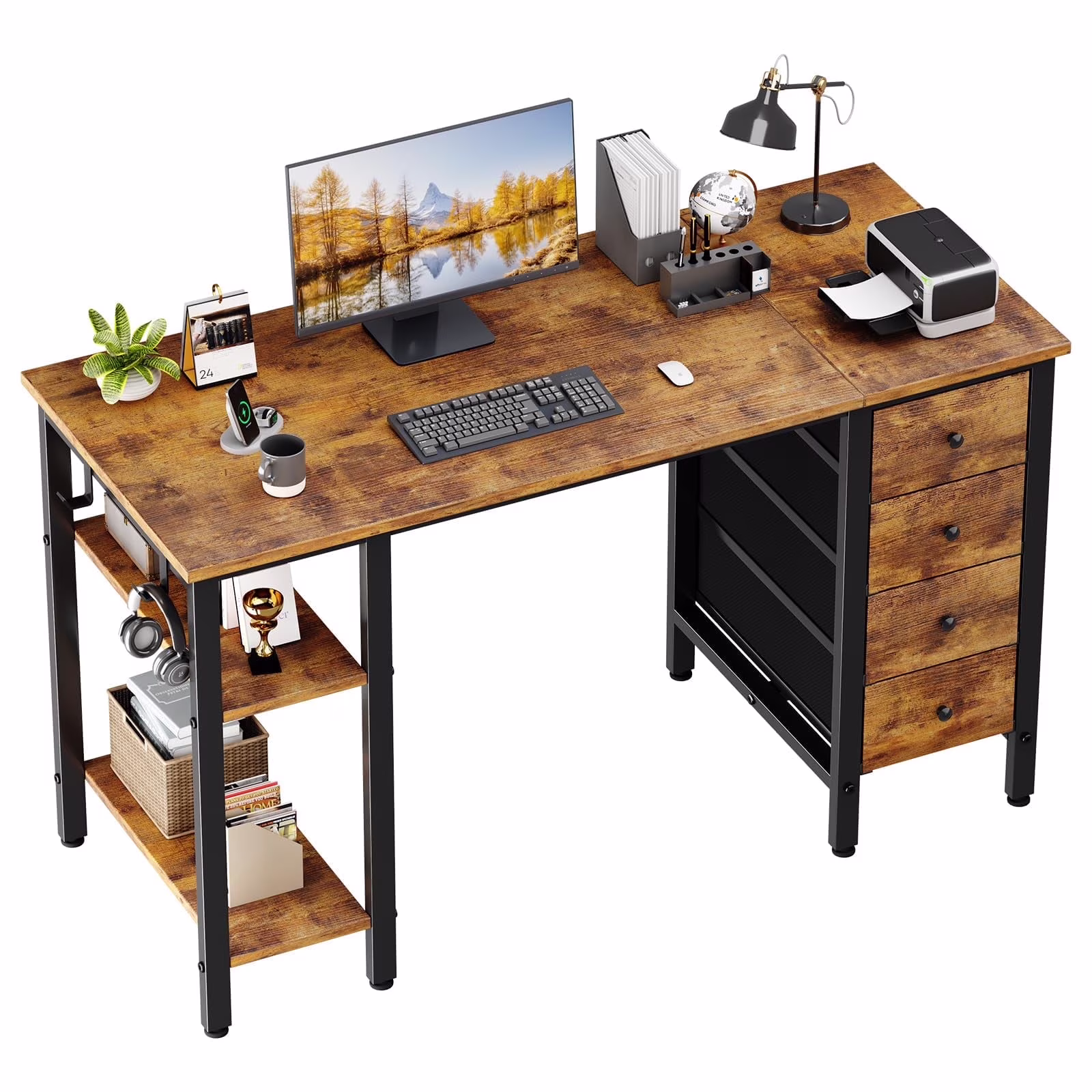 Lufeiya White Desk with Drawers & Storage Shelves, 47 Inch Study Work Writing Desk for Home Office Bedroom, Simple Modern Cute PC Computer Desks Table, White