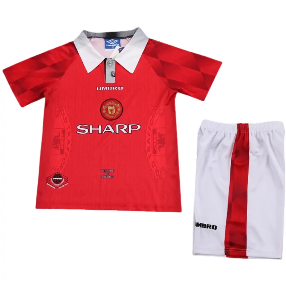 1996-97 Manchester United Home Retro Children's Jersey Set - Fans Edition