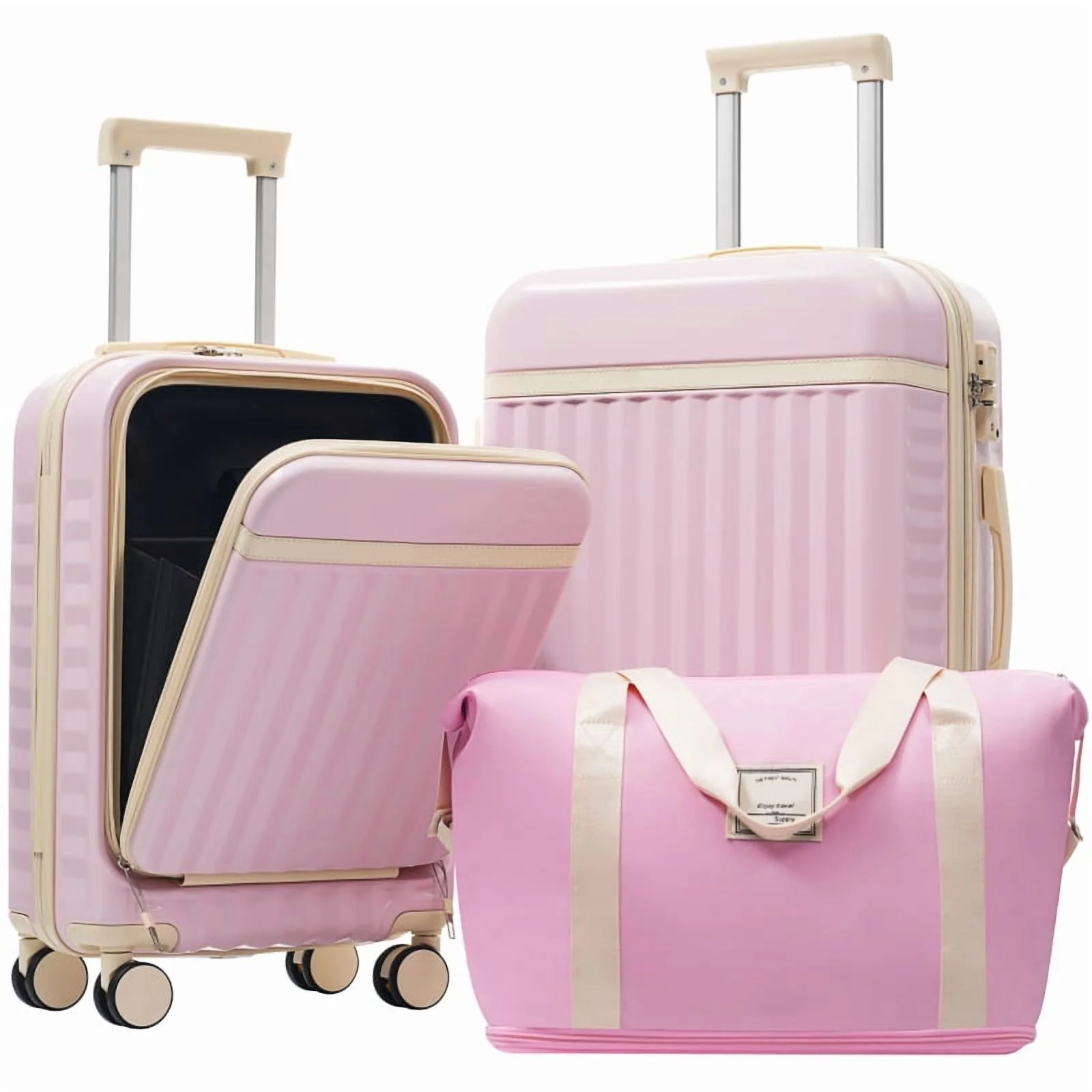 Front Opening Luggage Set 3 Piece, Hardside Carry on Suitcase with USB Port, Expandable Luggage with Handle Bag Spinner Wheels TSA Lock