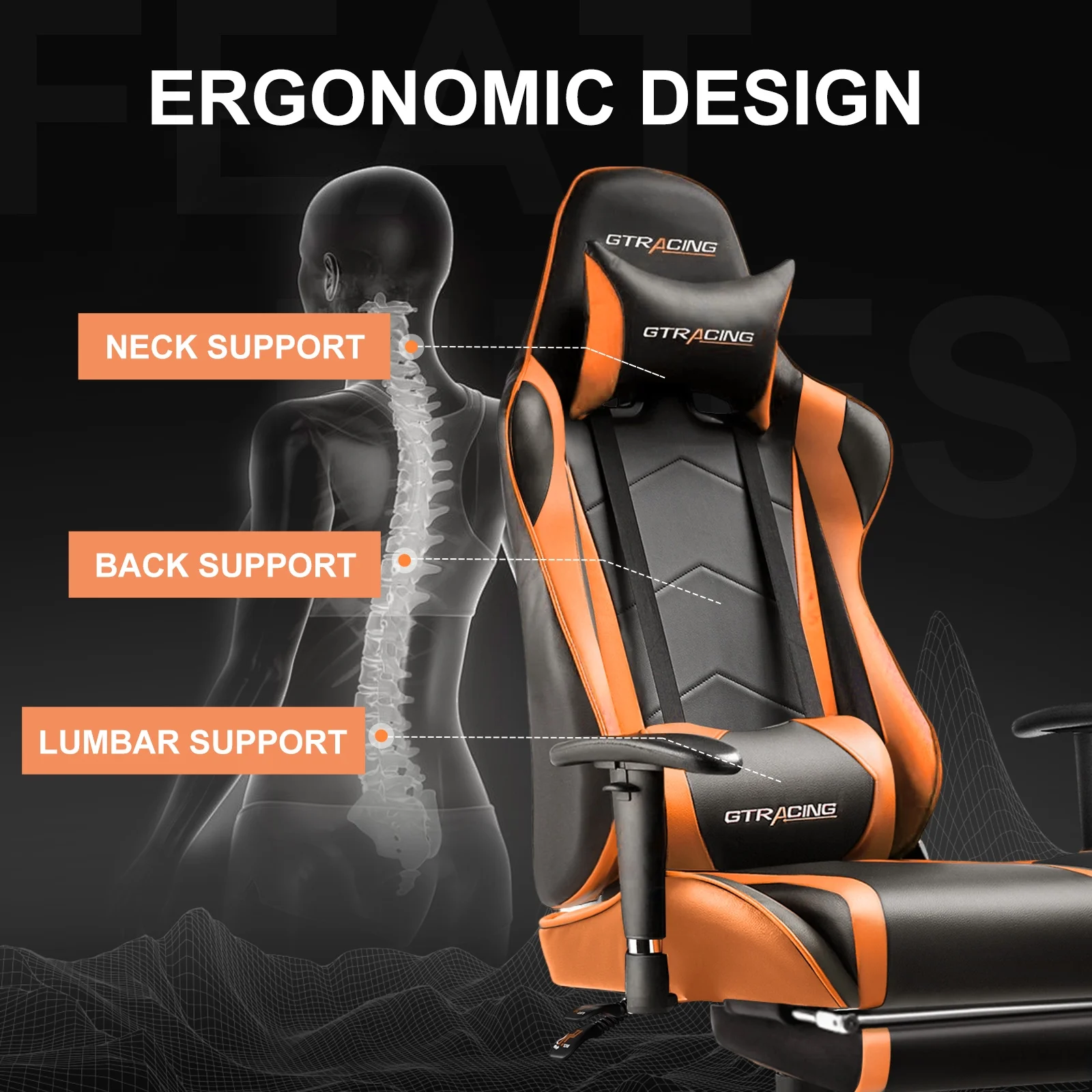 GTRACING Gaming Chair, Ergonomic Office Desk Chair with Lumbar Support, PU Leather, Footrest & Adjustable Headrest, Red