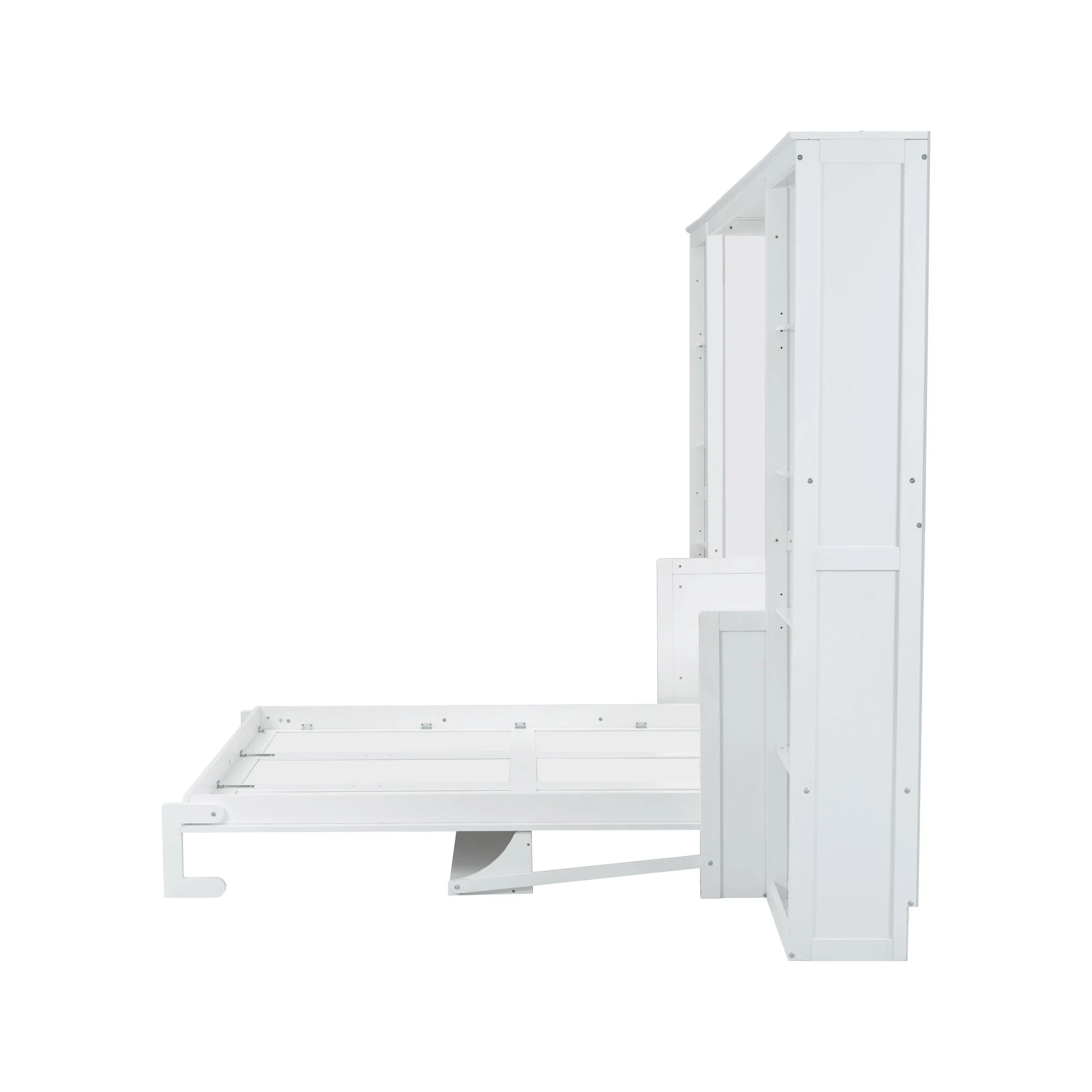 Queen Size Murphy Bed with Desk and Bookshelf(White)