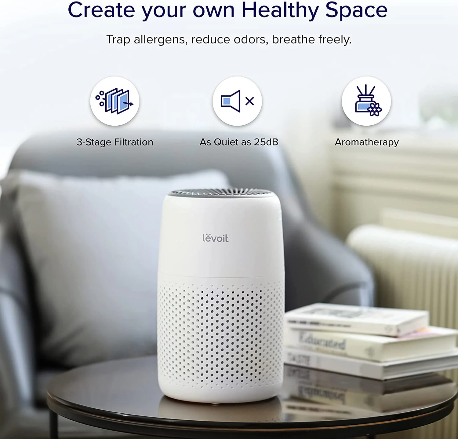 Levoit Desktop HEPA Air Purifier with Aroma for Bedroom & Office (178 Sq. Ft), Core Mini, White