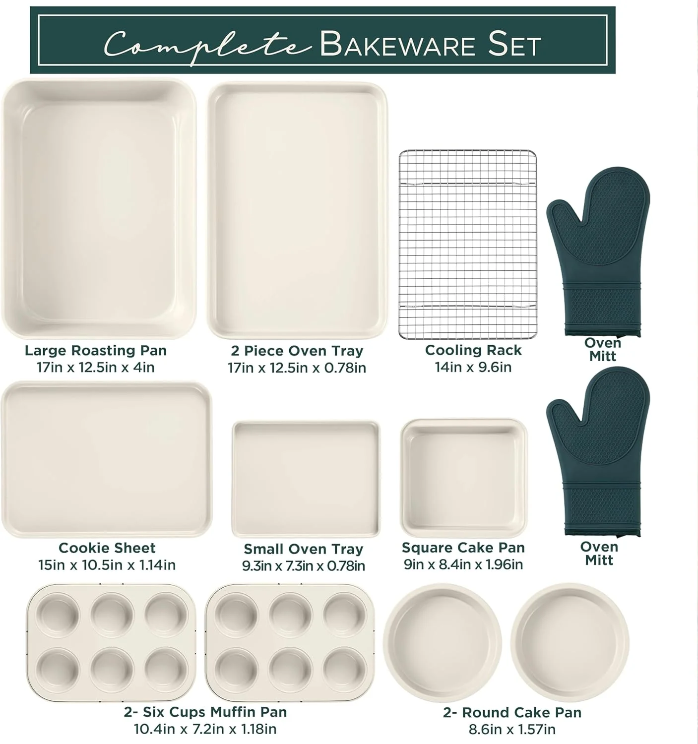 Country Kitchen 13-Piece Nonstick Cookware and Bakeware Set - Pots and Pans Collection with Stackable Design, Cream