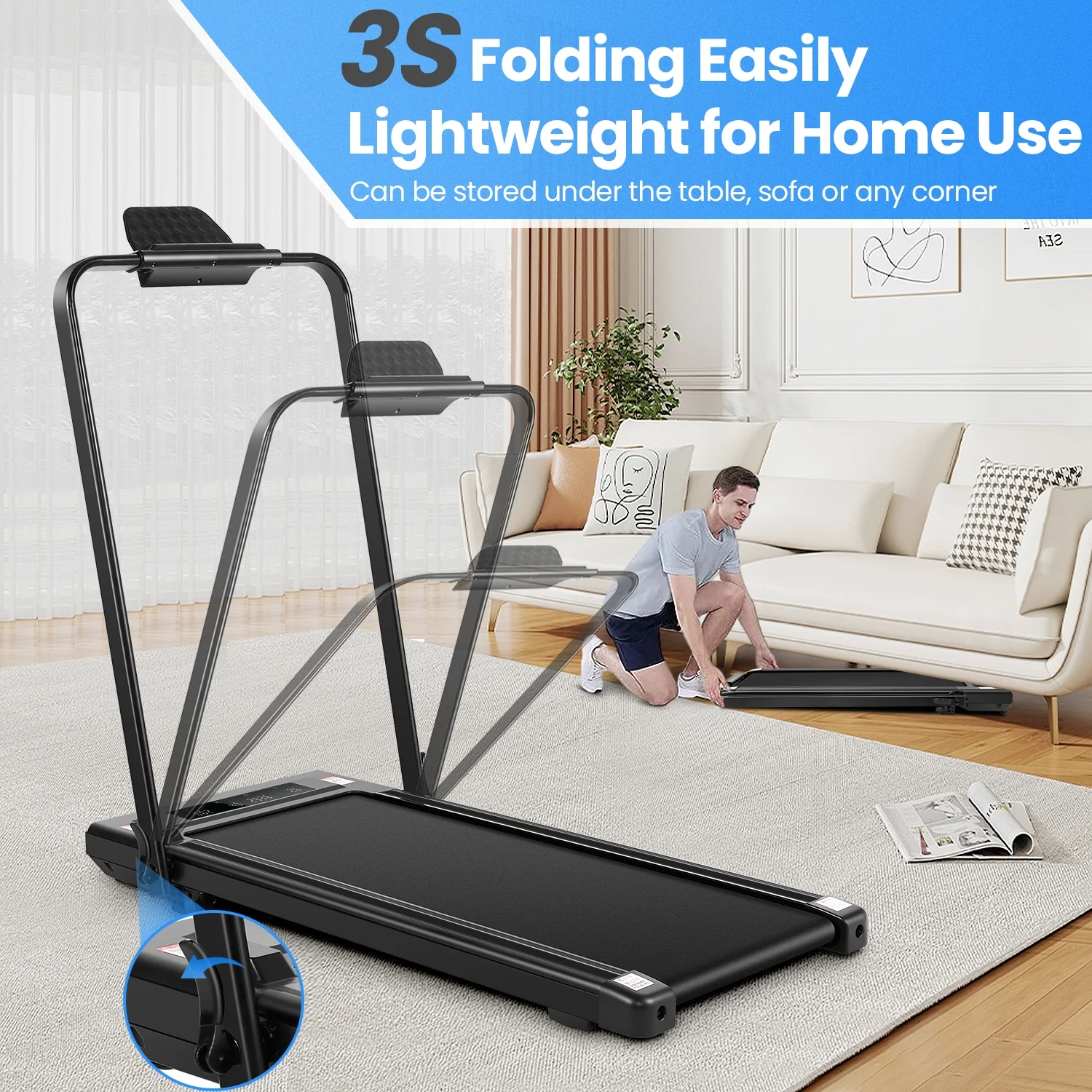2 in 1 Walking Pad Treadmill with Incline, 2.5HP Under Desk Treadmill with Handle Remote Control & LED Touch Screen for Home Office Workout, 300lbs Weight Capacity Black & Green