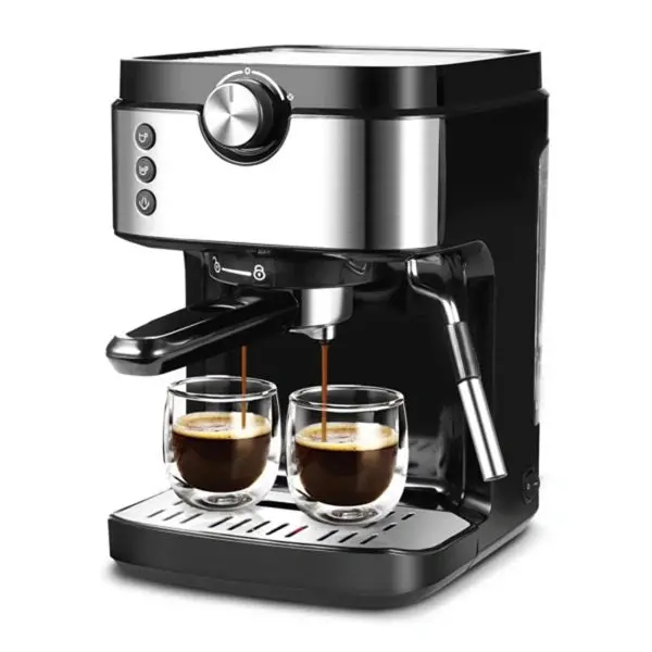 20-Bar Espresso Machine with Milk Frother – Automatic Volume Control. 900ml Tank. 1700W Italian Pump. Black Stainless Finish