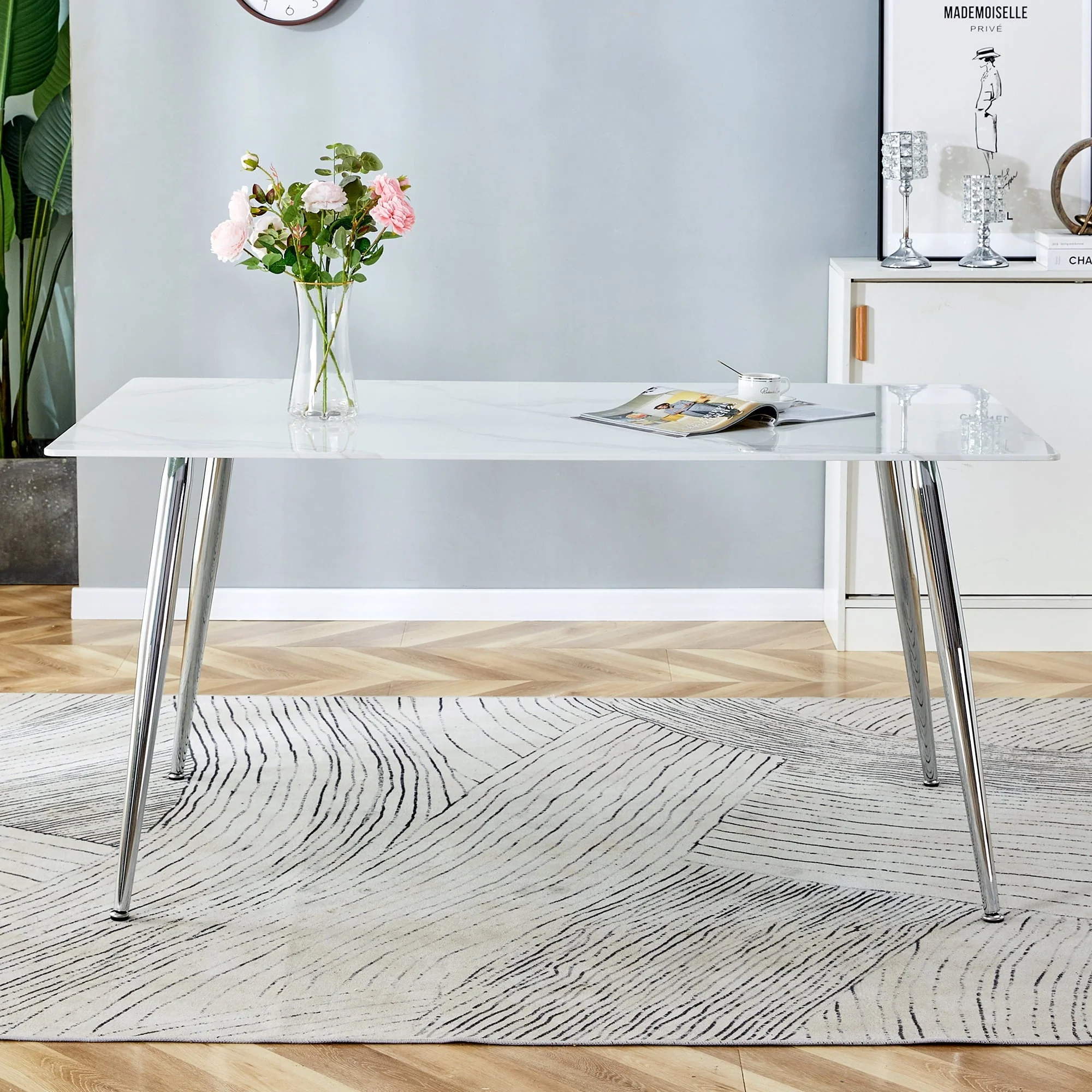 PWOPWOE Modern Minimalist Rectangular Glass Dining Table with 0.4 