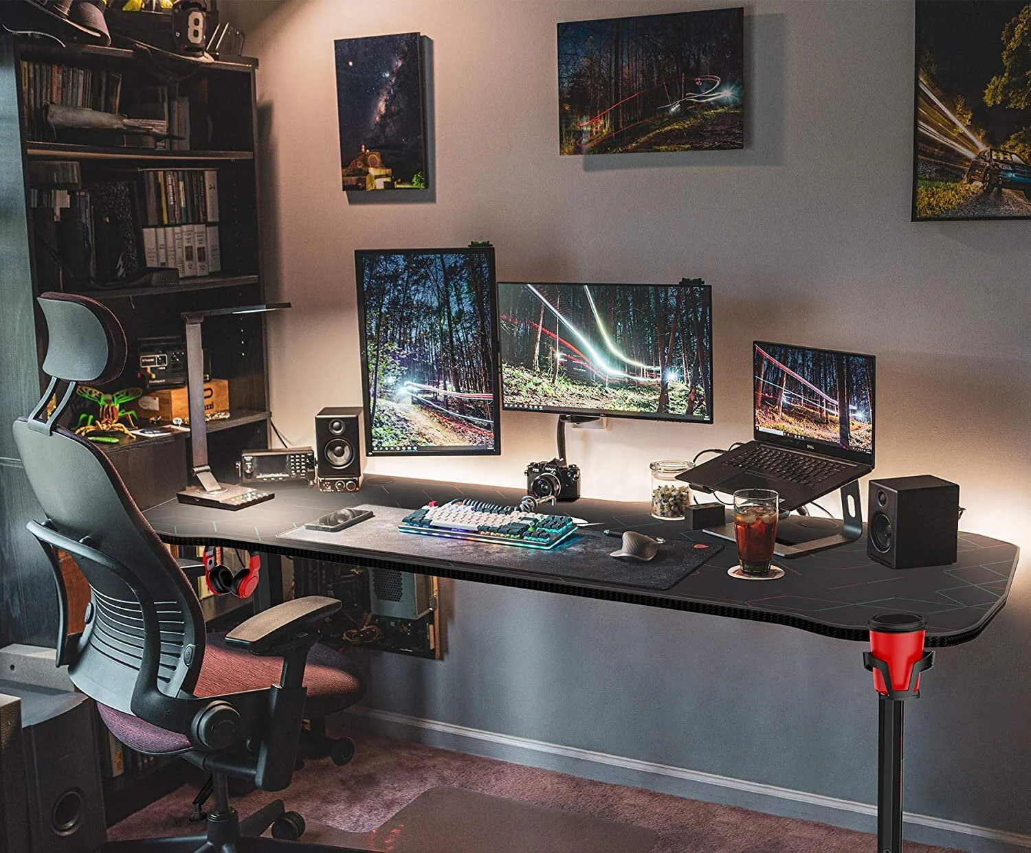Lacoo Gaming Desk Steel Frame Y-shaped Gaming Desk with Adjustable Height, Black 63