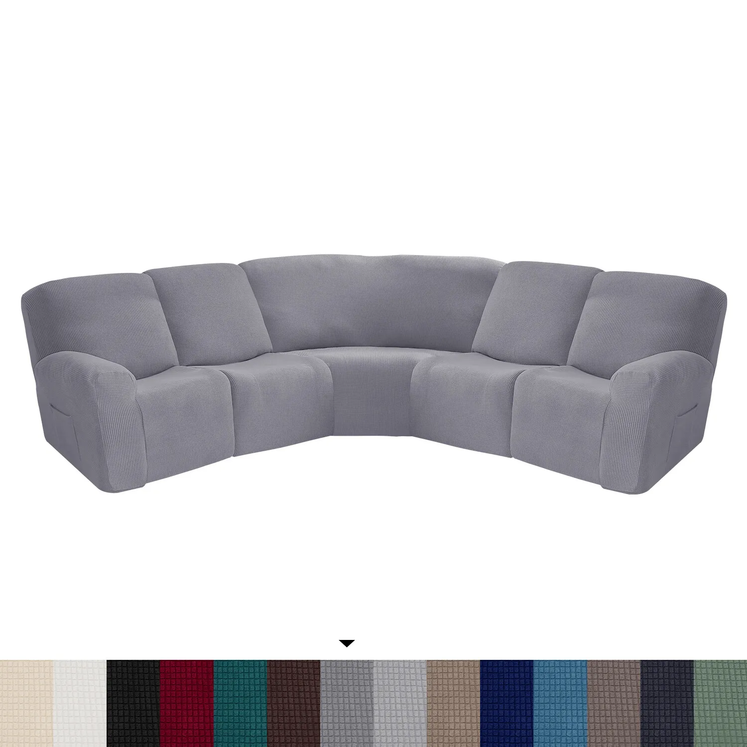SHANNA Non-Slip 7-Pieces Polyester Sectional Recliner Sofa Covers, Gray