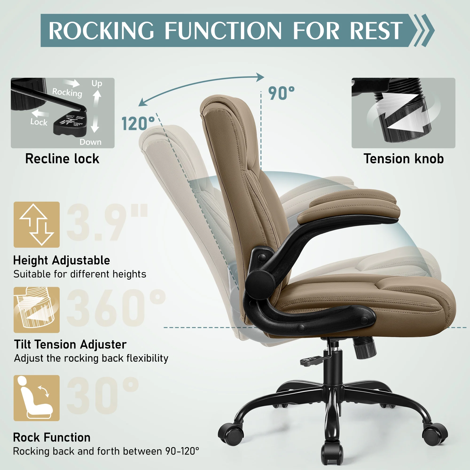 COOLHUT Leather Office Chair, Big and Tall Office Chair 400LBS Wide Seat Ergonomic Computer Desk Chair High Back Executive Leather Chair Adjustable Task Chair Lumbar Back with 8-Year Warranty, Black