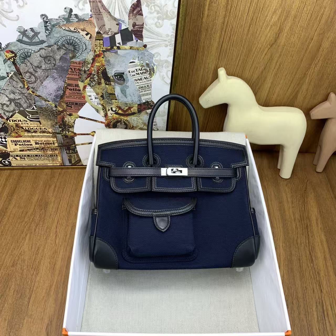 HERMÈS Limited Edition Birkin Cargo 25-35 in Gold Swift leather and Canvas with Palladium hardware customization