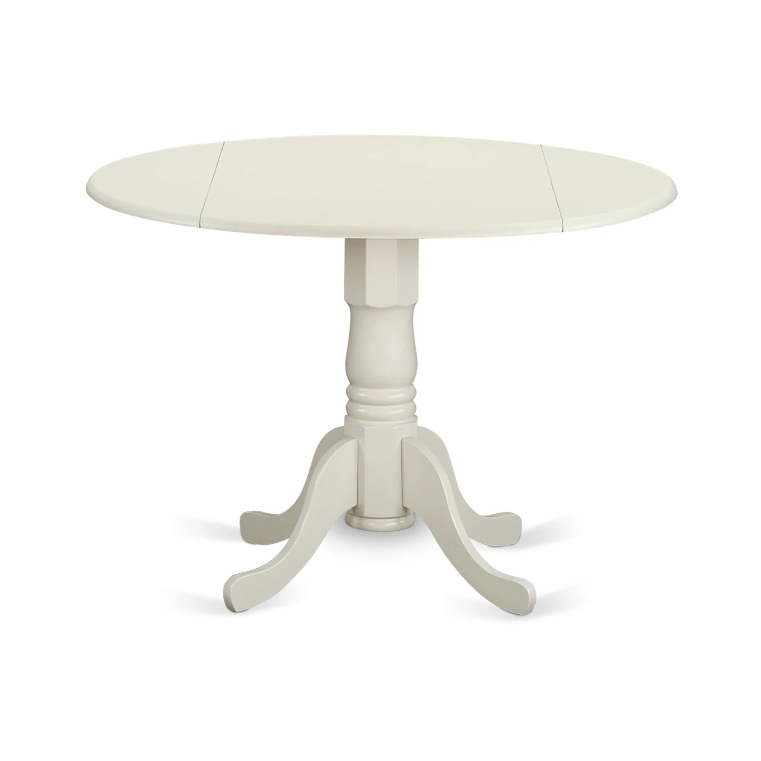 East West Furniture  DLAV3-LWH-W 3PC Round 42 inch Table with Two 9-Inch Drop Leaves and 2 vertical slatted Chairs