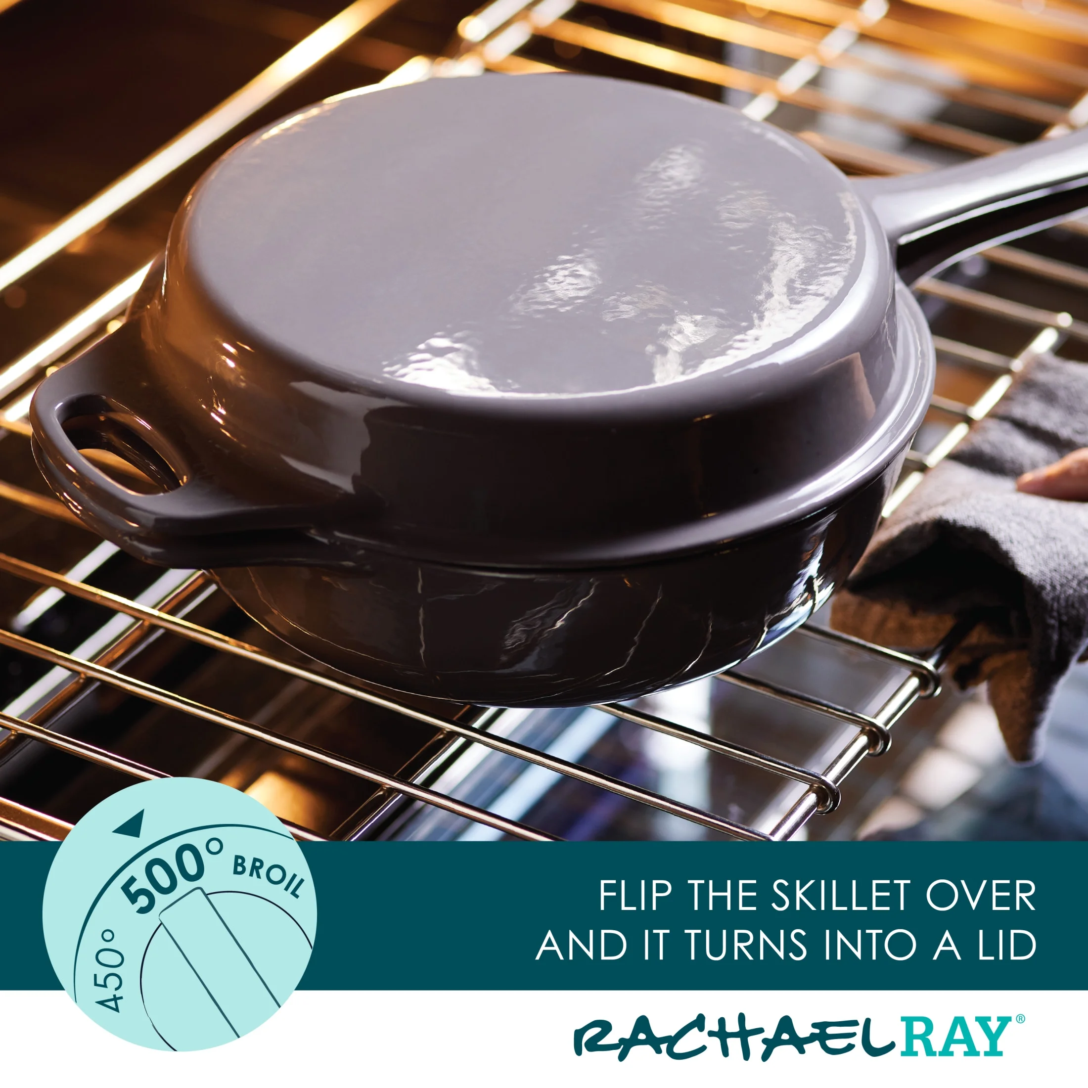 Rachael Ray Enameled Cast Iron 3-in-1 Dutch Oven Skillet Saute Combo, 4 Quart, Gray