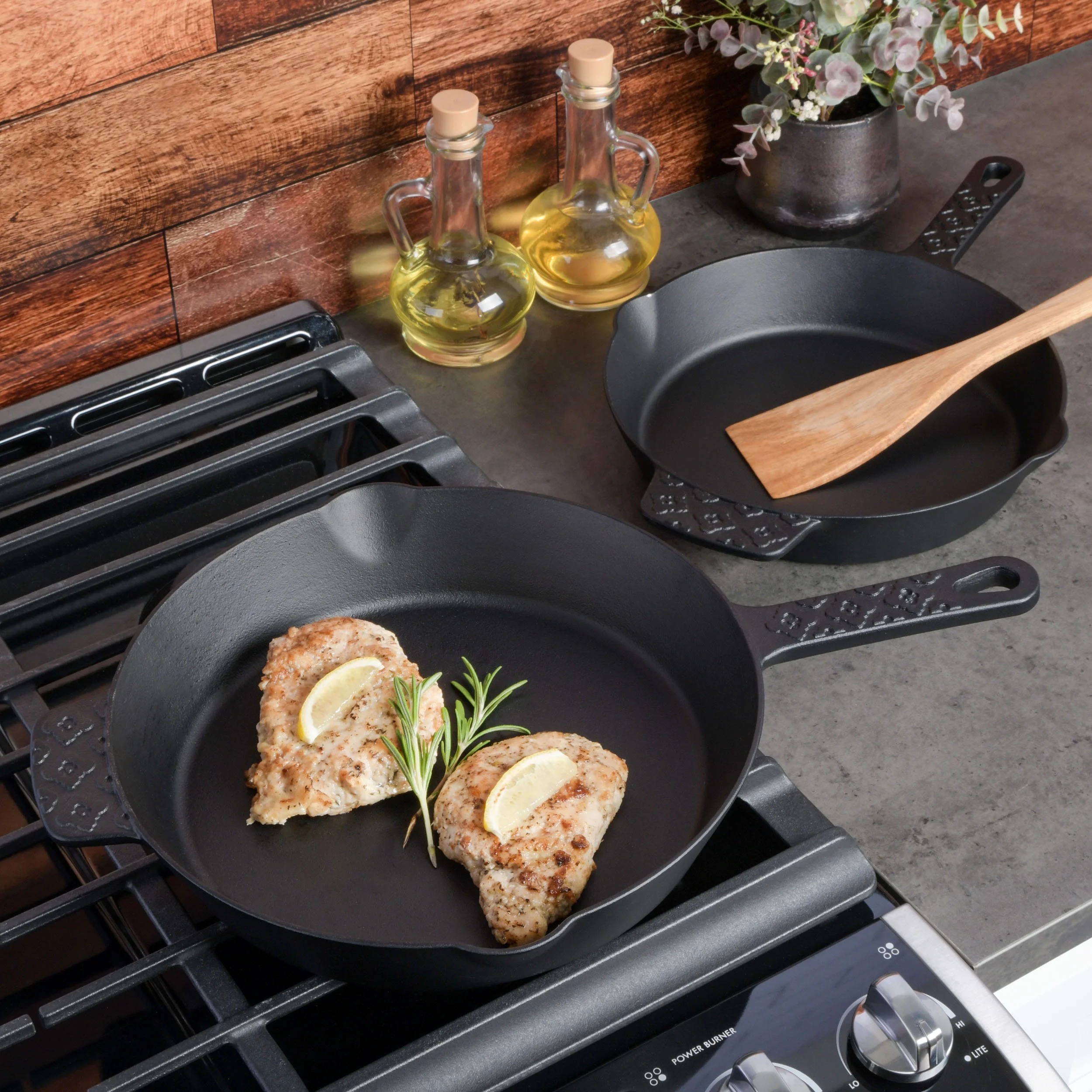 Spice by Tia Mowry Savory Saffron Pre-seasoned 2 Piece 10in and 12in Cast Iron Skillet Set