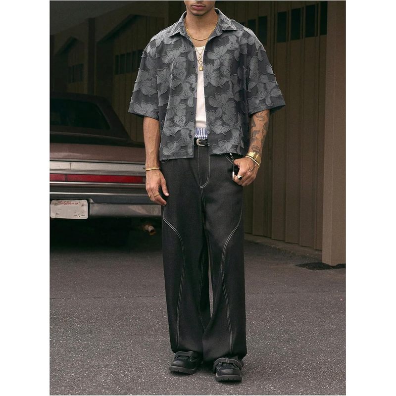 Men's Button Down Shirt Streetwear Crop Top Country Concert Outfits