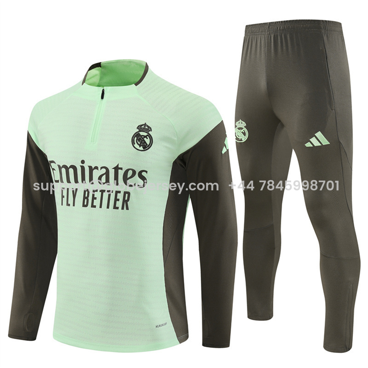 Real Madrid 25-26 Long Sleeve Training Set - Player Version - Light Green Top and Khaki Pants