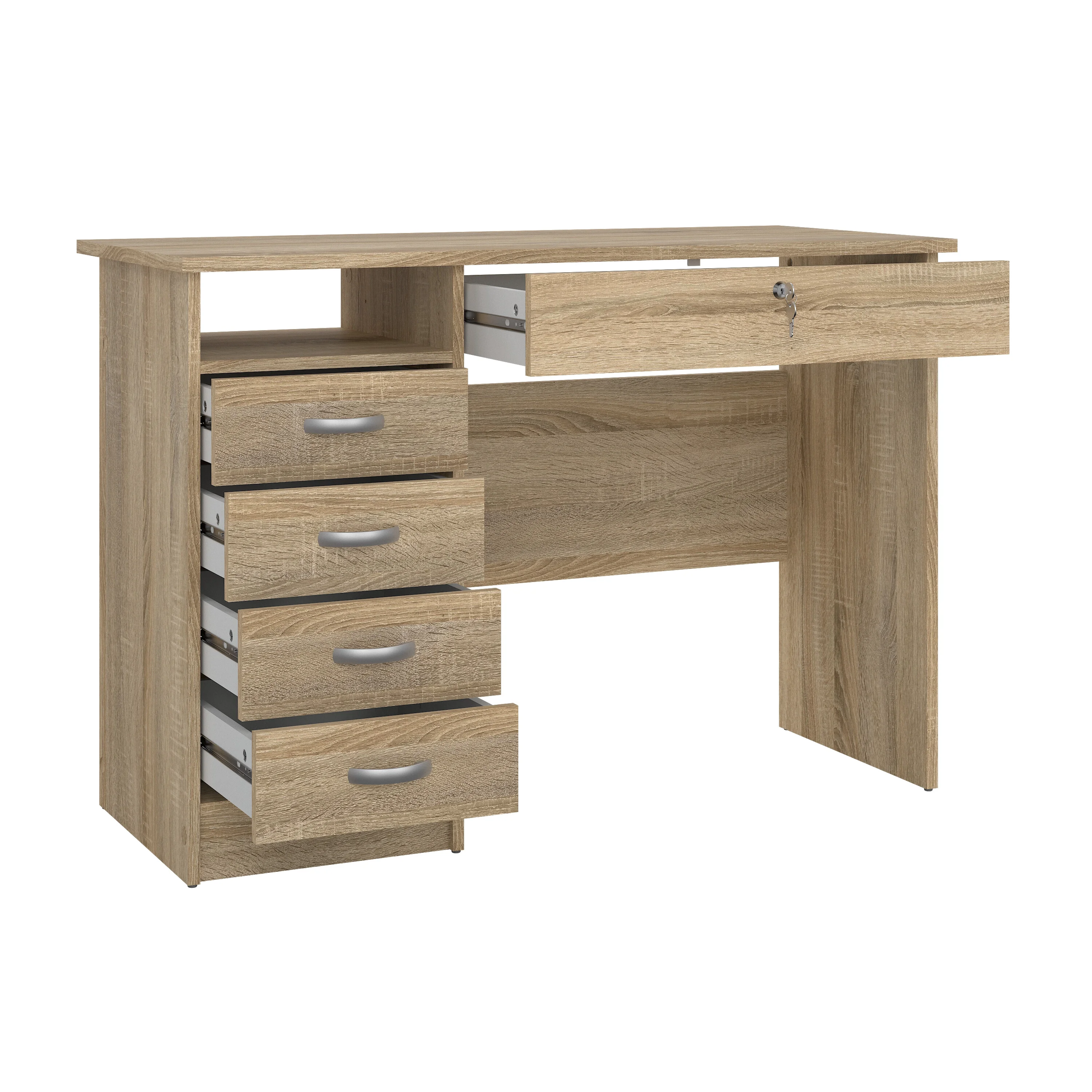 Tvilum Walden 5 Drawer Desk with 1 Locking Drawer for Adults, Oak Finish