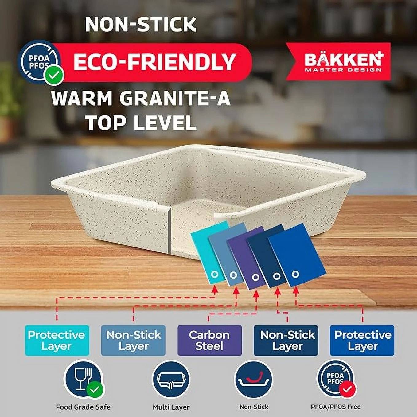 Bakken Master 38 Piece Granite Cookware and Bakeware Set �C Nonstick Granite Coating, Pots and Pans with Detachable Handles and Tempered Glass Lids, 6-piece Bakeware set, 12-piece Mixing Bowls,Brown
