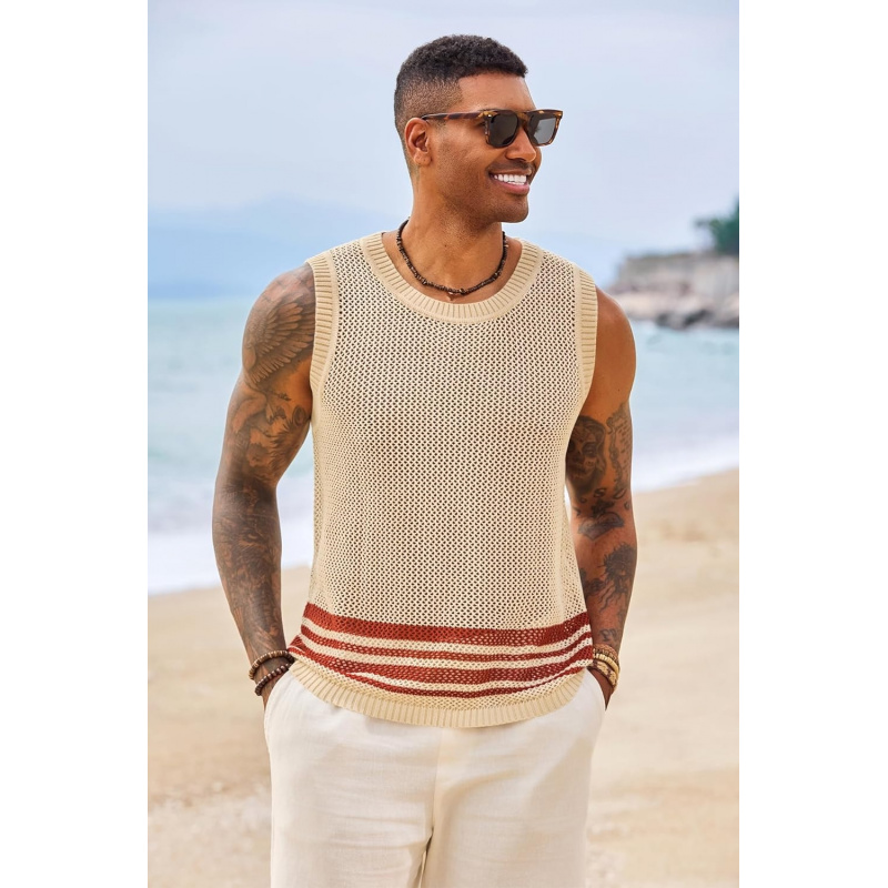 Men's Sleeveless Tank Tops Knitted Hollow Out Crochet