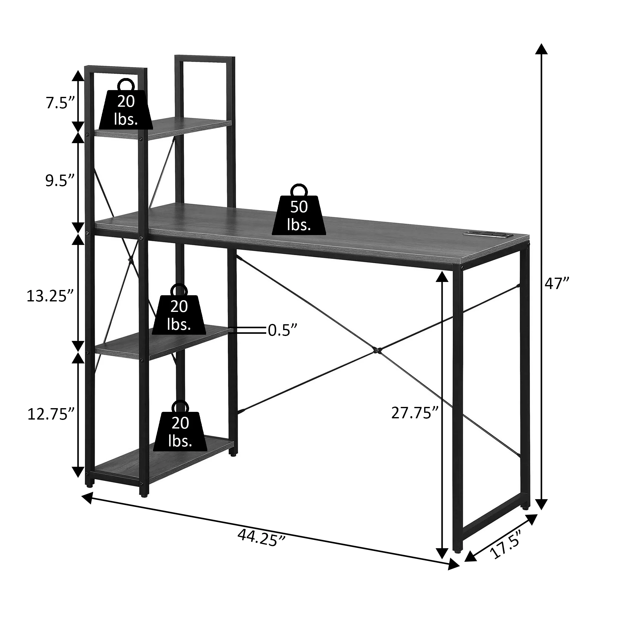 Convenience Concepts Designs2Go Office Workstation Desk with 2 Outlets & 2 USB Ports