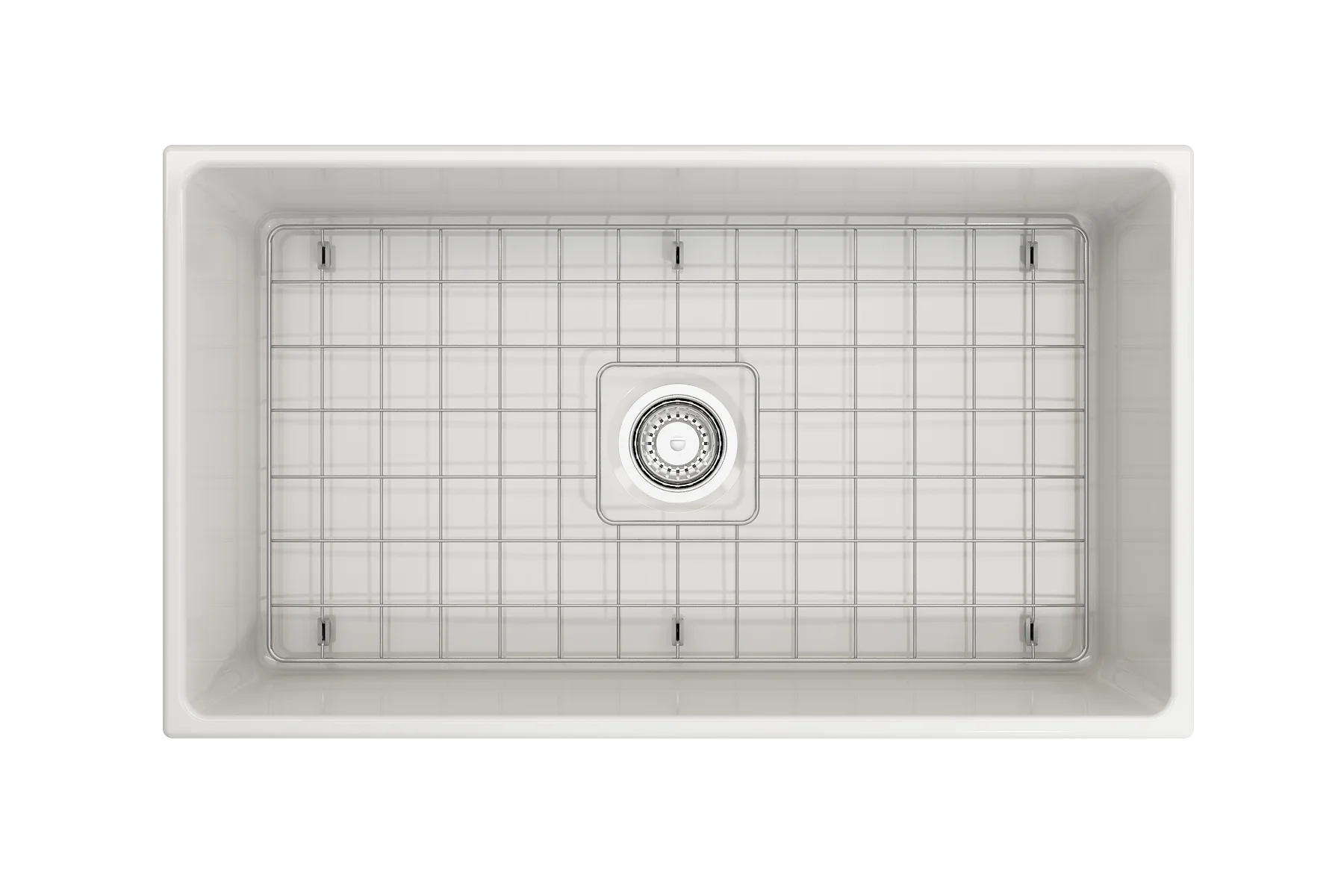 BOCCHI Contempo Apron Front Fireclay 33 in. Single Bowl Kitchen Sink with Protective Bottom Grid and Strainer in White