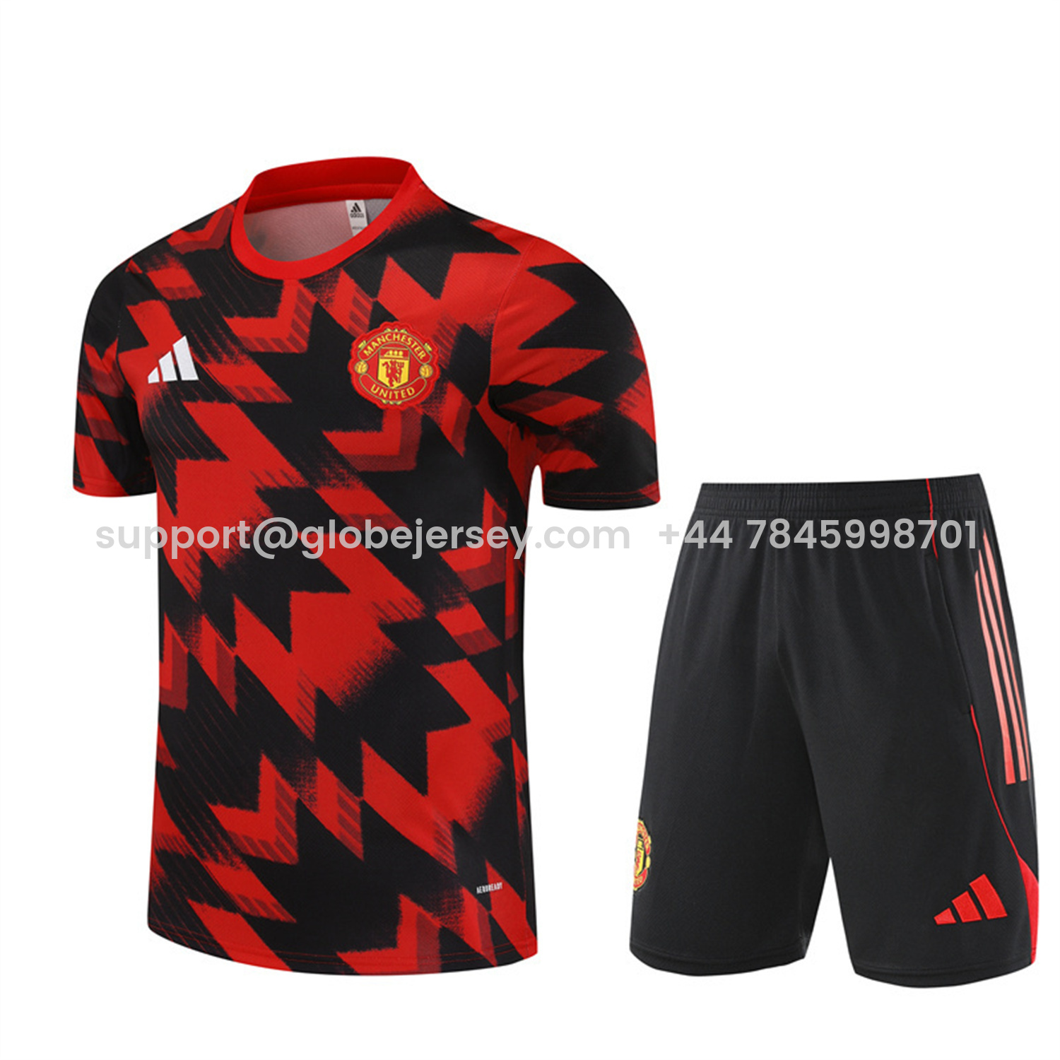 Manchester United 25-26 Short-Sleeve Training Set - Red Camouflage Top & Black Shorts