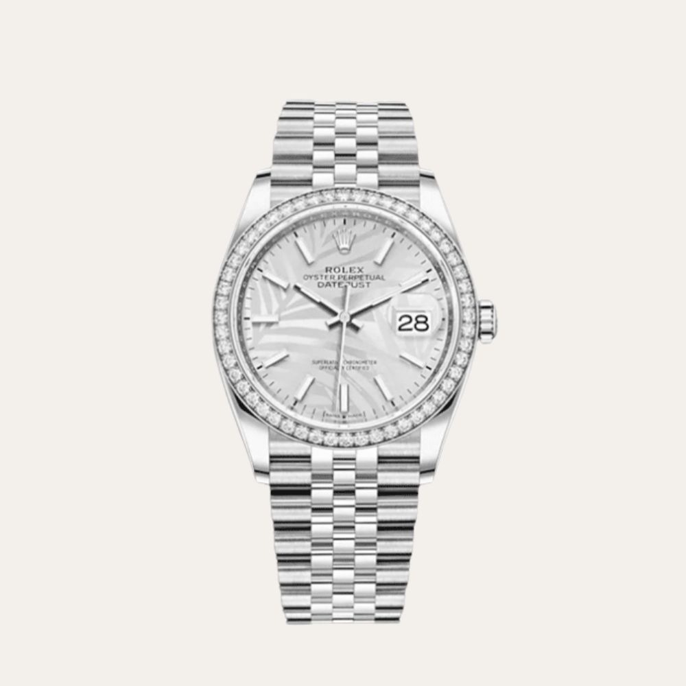Rolex Datejust Silver Dial With Silver Strap Palm Leaf Pattern 36Mm 126200 0086