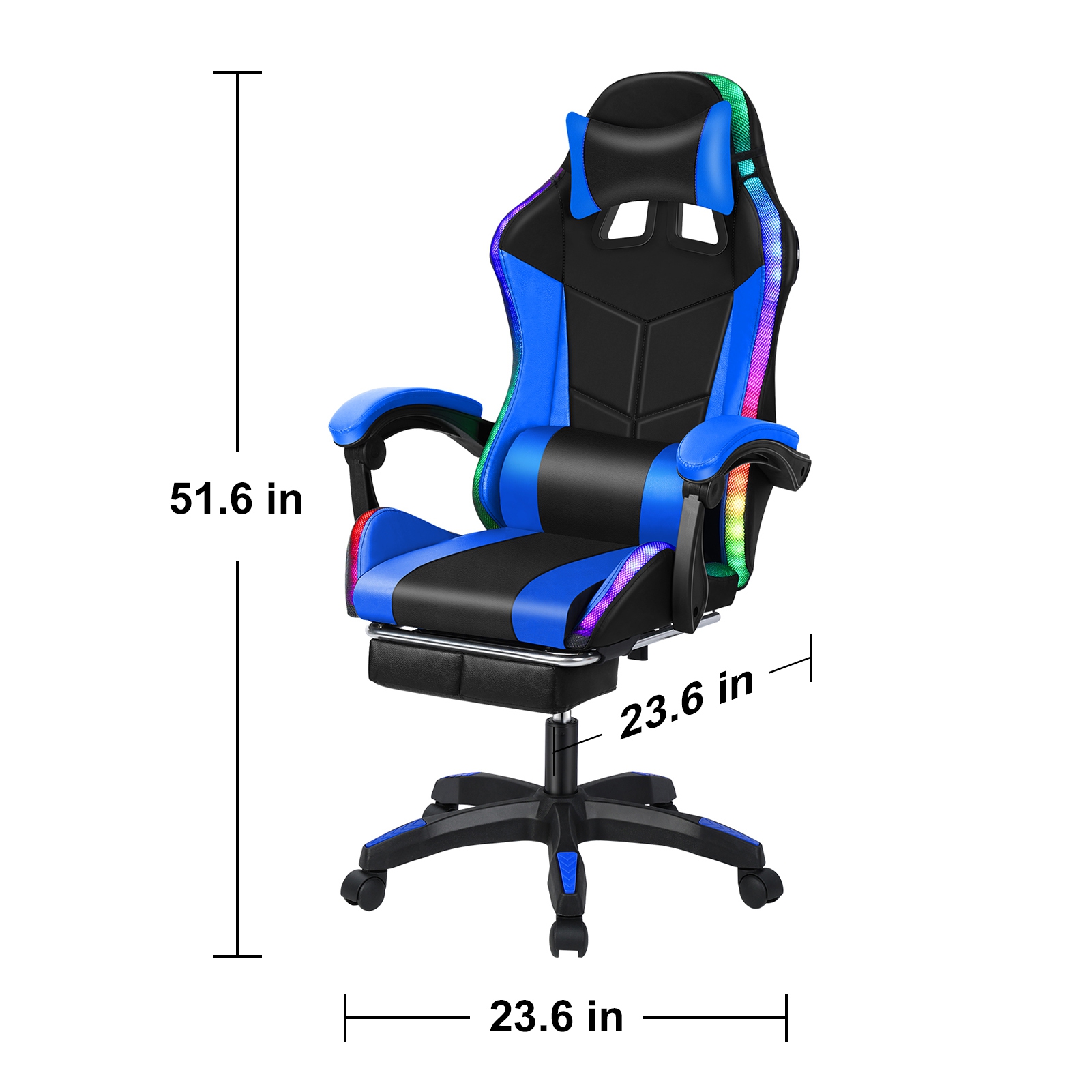 bestolf Gaming Chair with Footrest and RGB LED Lights,3 in 1, Massage Leather Game Chair for Adults, Big and Tall Video Game Chair with Headrest and Lumbar Support