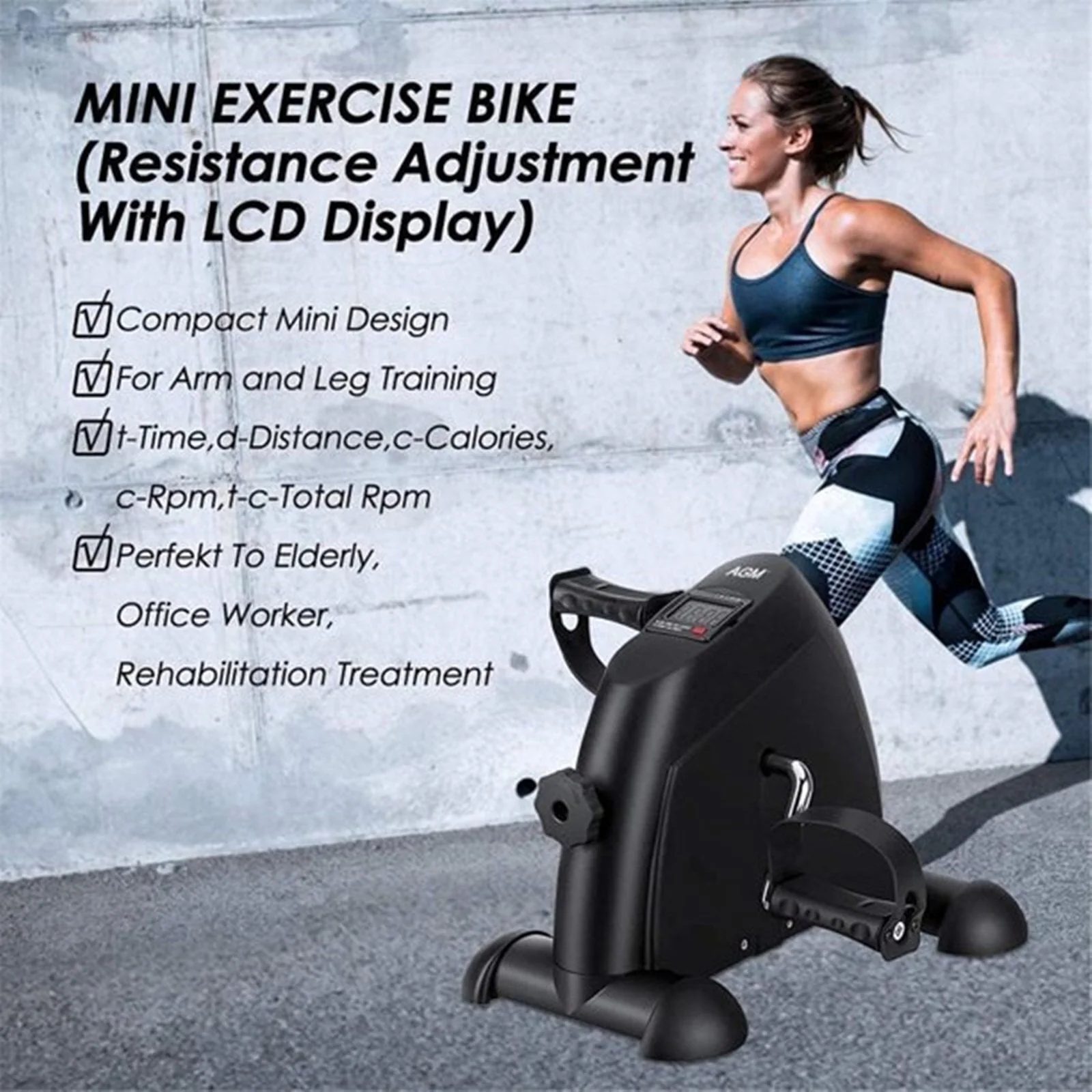 Desk Bike Pedal Exerciser, Mini Exercise Bike Stepper Indoor Exercise, Elder Bike Pedal Exerciser Under Desk Fitness Equipment with LCD Screen Display