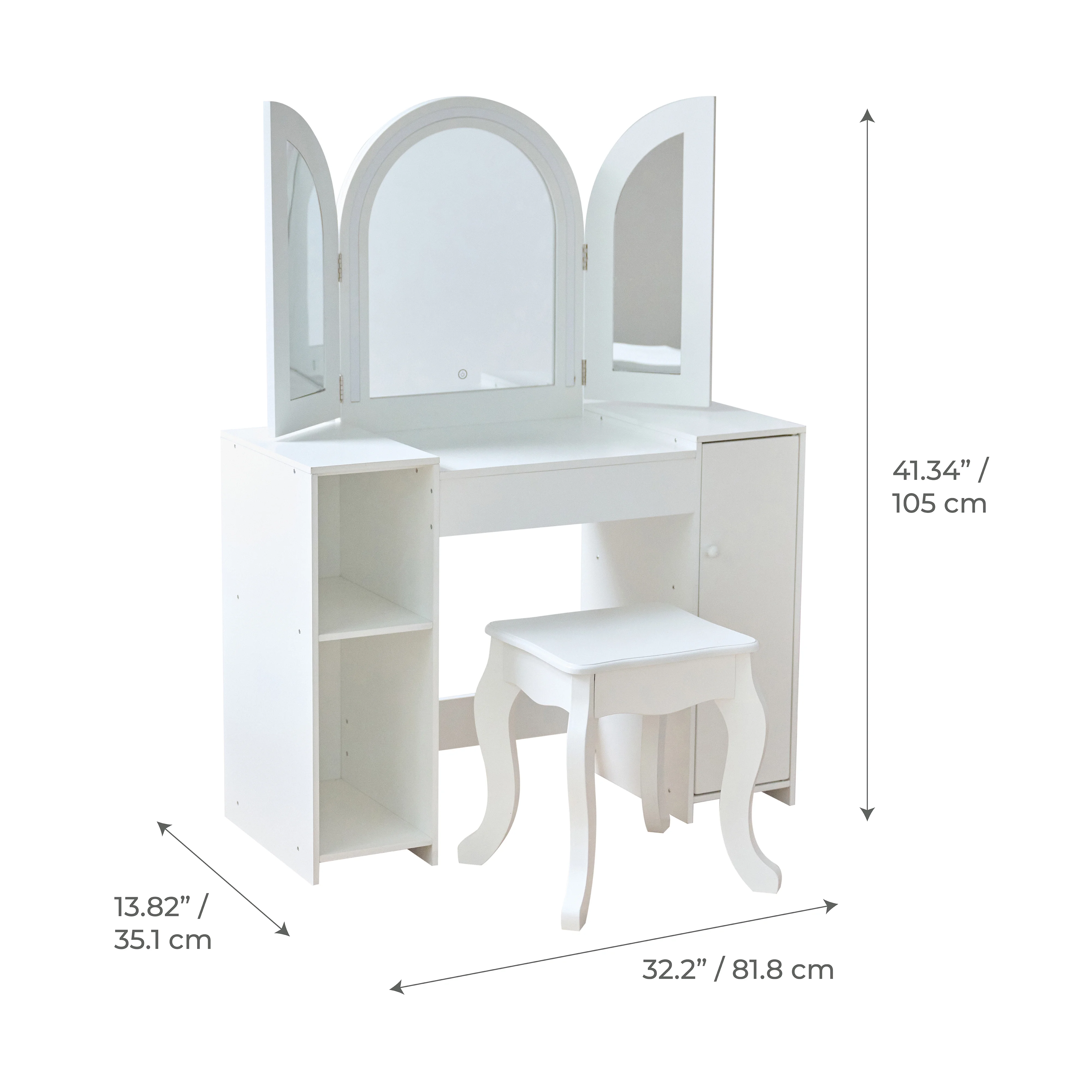 Teamson Kids 2-in-1 Wooden Vanity and Desk with LED Lights, Mirror & Stool �C Dual Purpose Play Makeup Vanity and Desk, Pretend Play for Girls Ages 3+