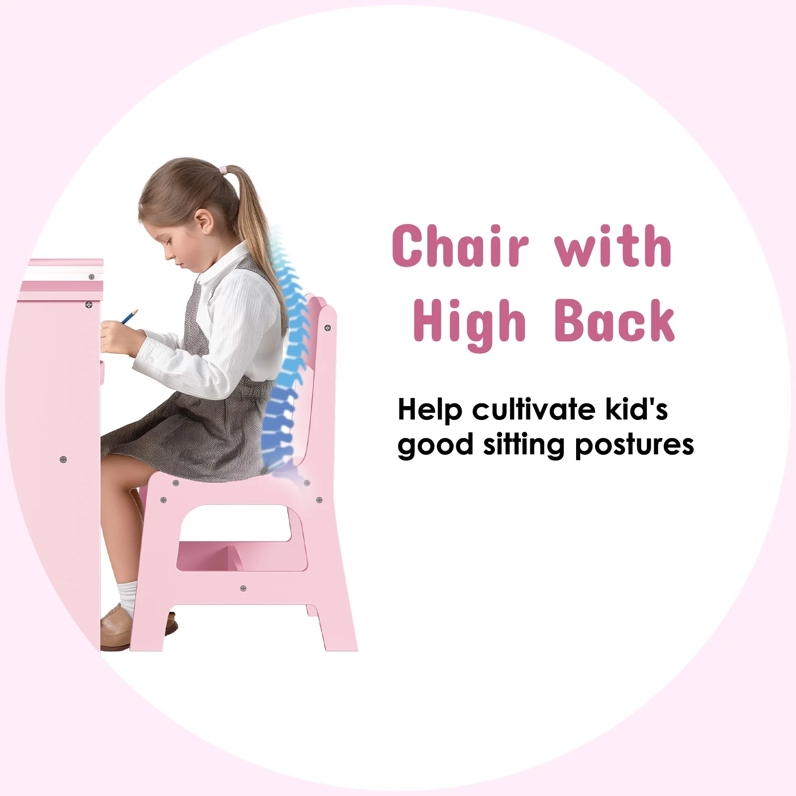 Arlopu Kids Vanity Set with Stool, Wooden Makeup Vanity Desk Children Dressing Table with Chair, Tri-Folding Mirror, Storage Cabinet & Drawers