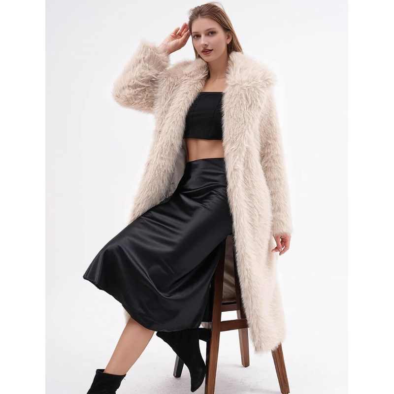 Women's Long Faux Fur Coats Winter Fluffy Open Front Luxury