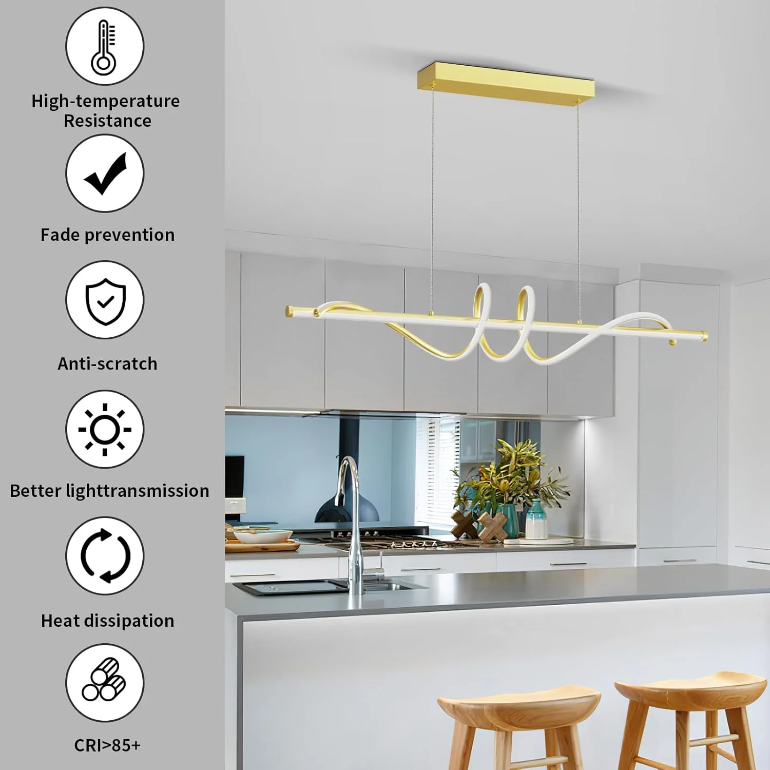 Modern Led Chandelier Dimmable Desk Linear Pendant Light with Remote Control Dimmable 3 Color Mode & Brightness Ceiling Lamp Dining Light Fixture for Kitchen Dining Room 39inch Black