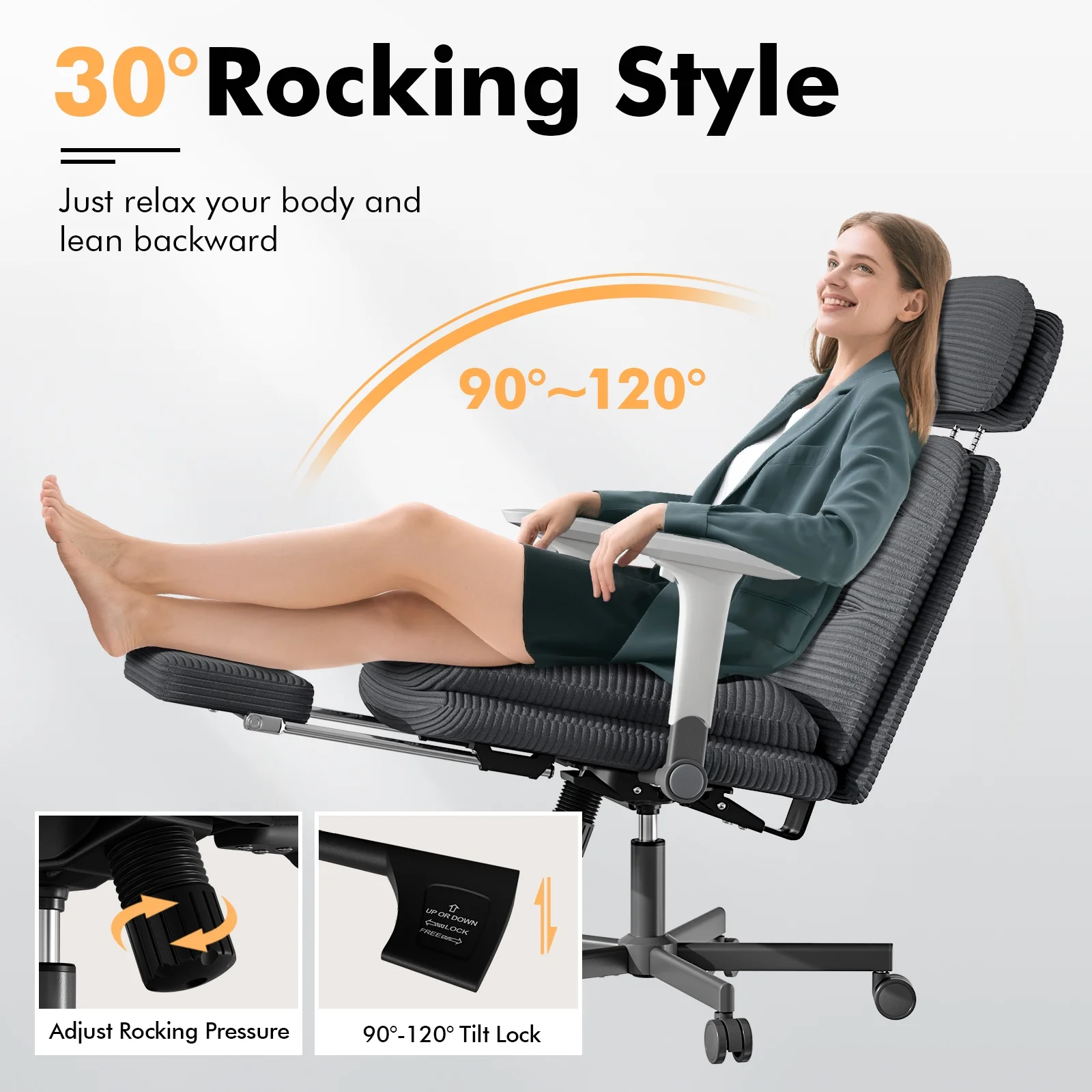 Ninecer Ergonomic Office Chair with Footrest, Big and Tall Computer Desk Chair for Adults, Adjustable Swivel Chair with Headrest Lumbar Support, Black