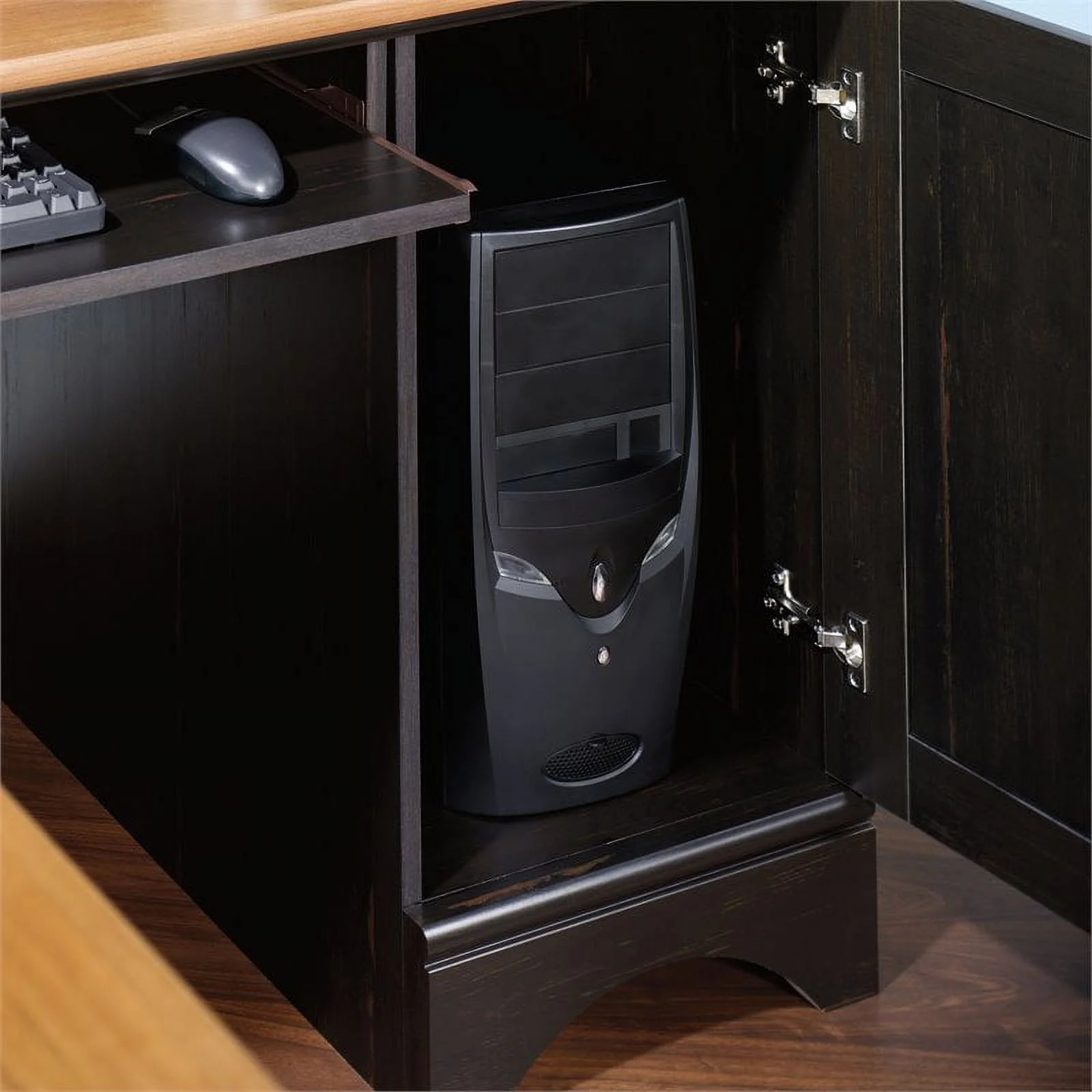 Pemberly Row Corner Computer Desk in Curado Cherry
