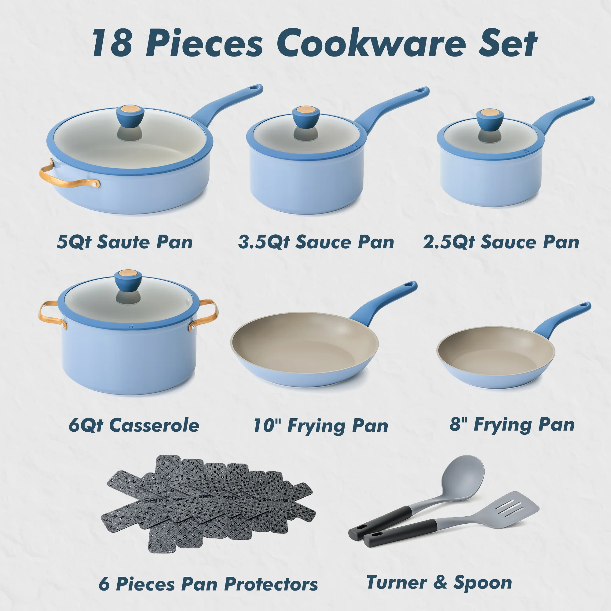 SENSARTE Nonstick Pots and Pans Set, 18Pcs Non Stick Cookware Sets, Induction Kitchen Cookware Sets Green
