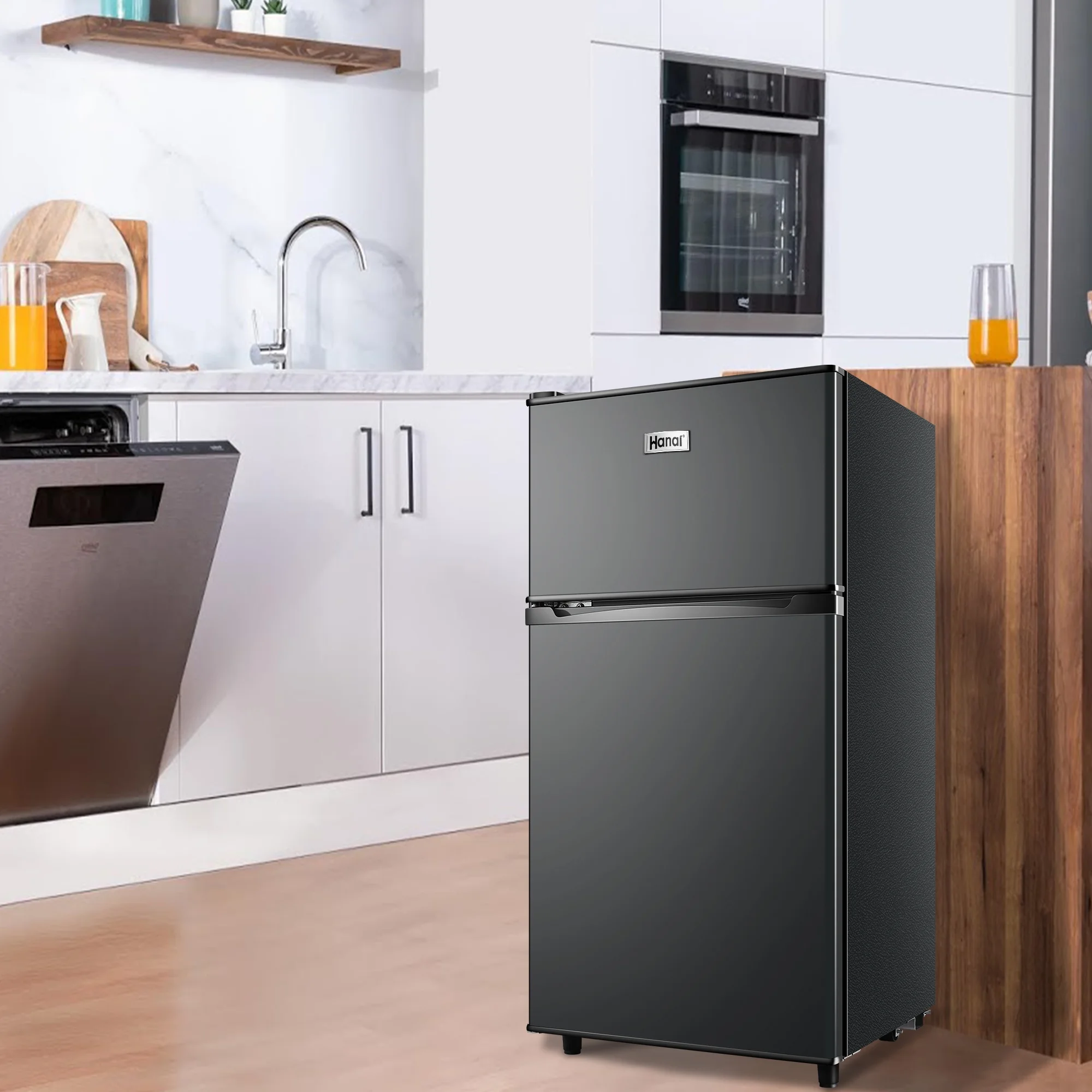 2 Door Mini Fridge with Freezer,3.5Cu.ft Small Freezer,7 Adjustable Thermostat,Blue,New