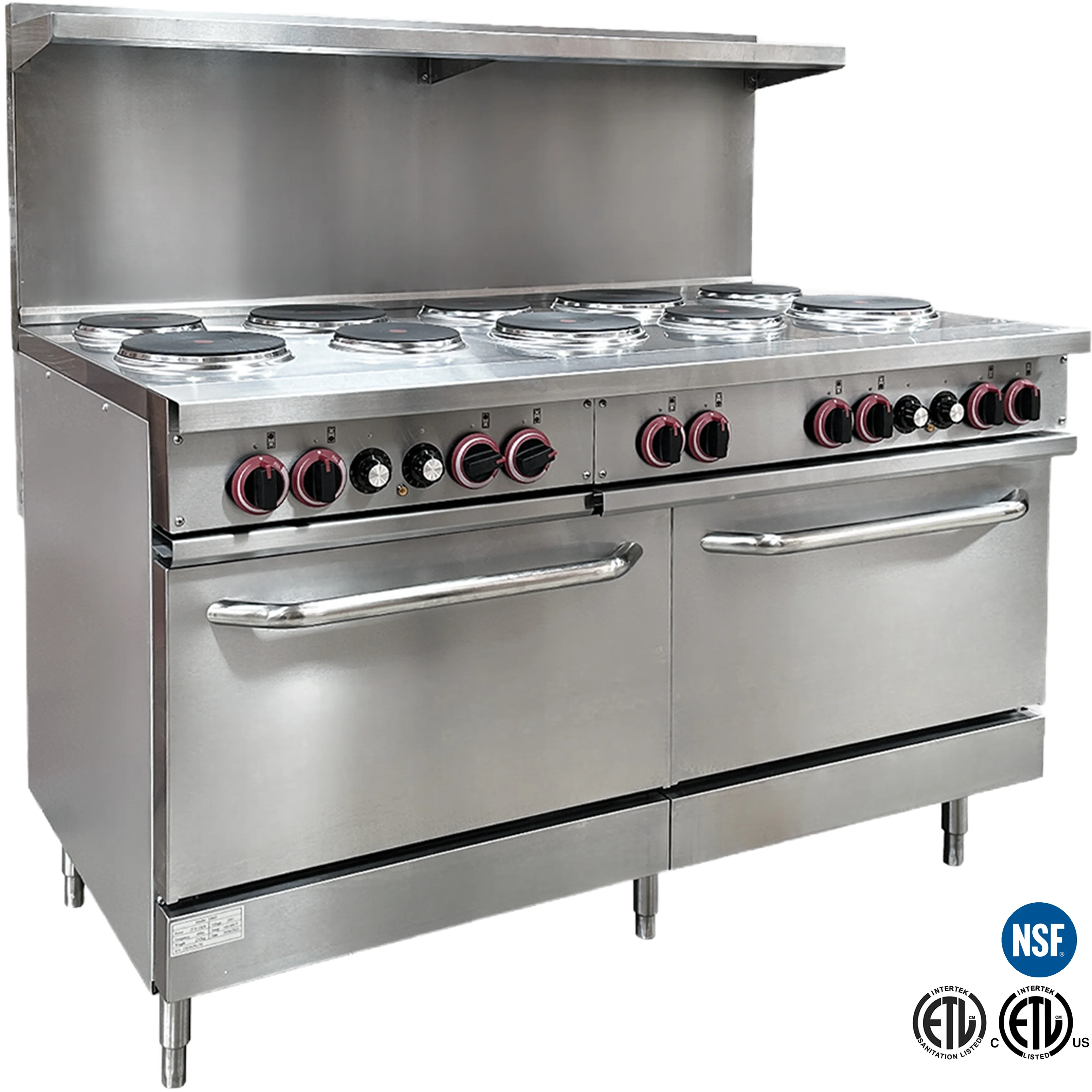 NSF 60 in. 10 Burner Commercial Electric Hot Plate Oven Range 208 Volt 3-Phase in Stainless Steel, Commercial Range Oven