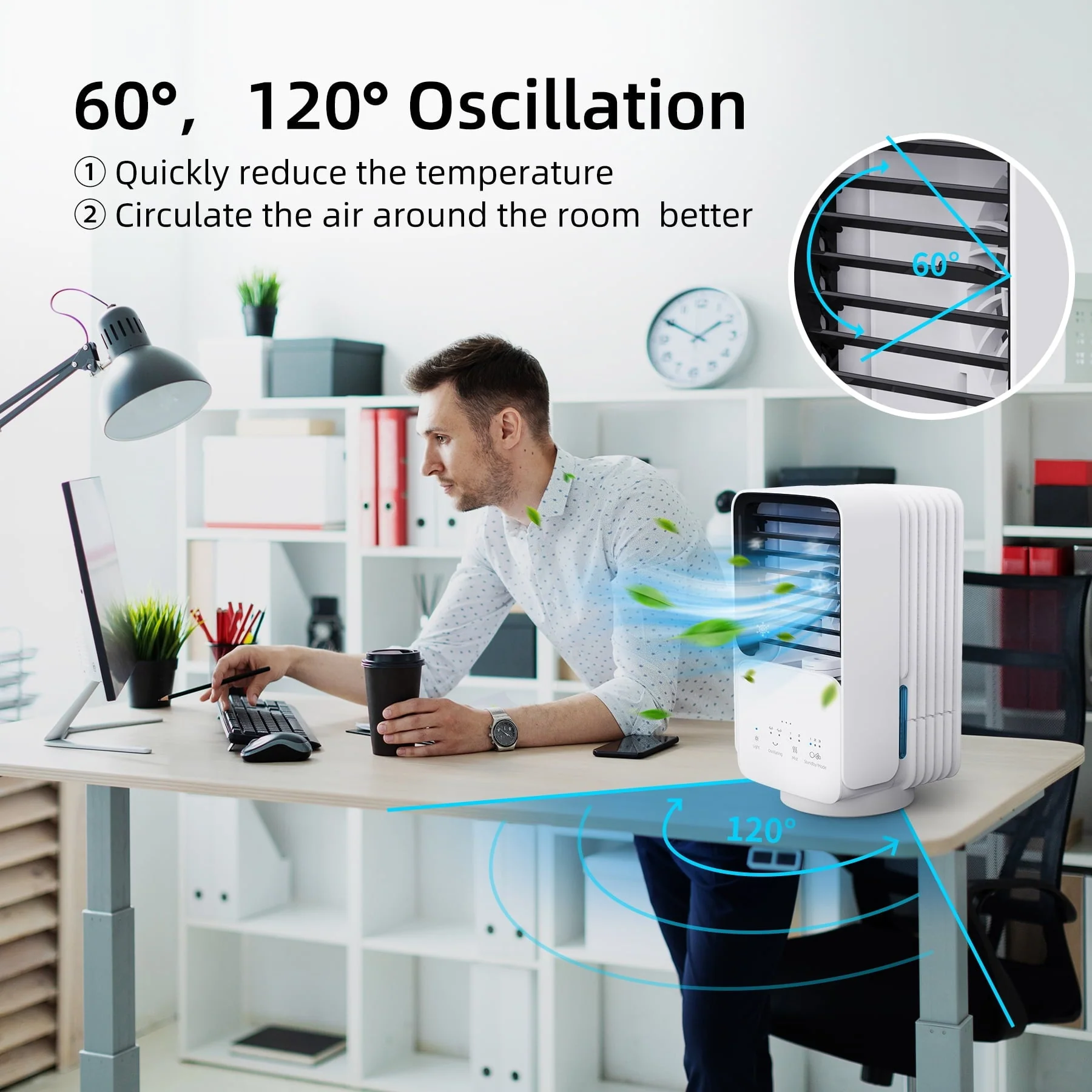 KLOUDIC Portable Air Conditioner Fan, Evaporative Air Cooler, USB Personal Desktop Cooling Fan with 3 Speeds,Small Air Cooler for Room