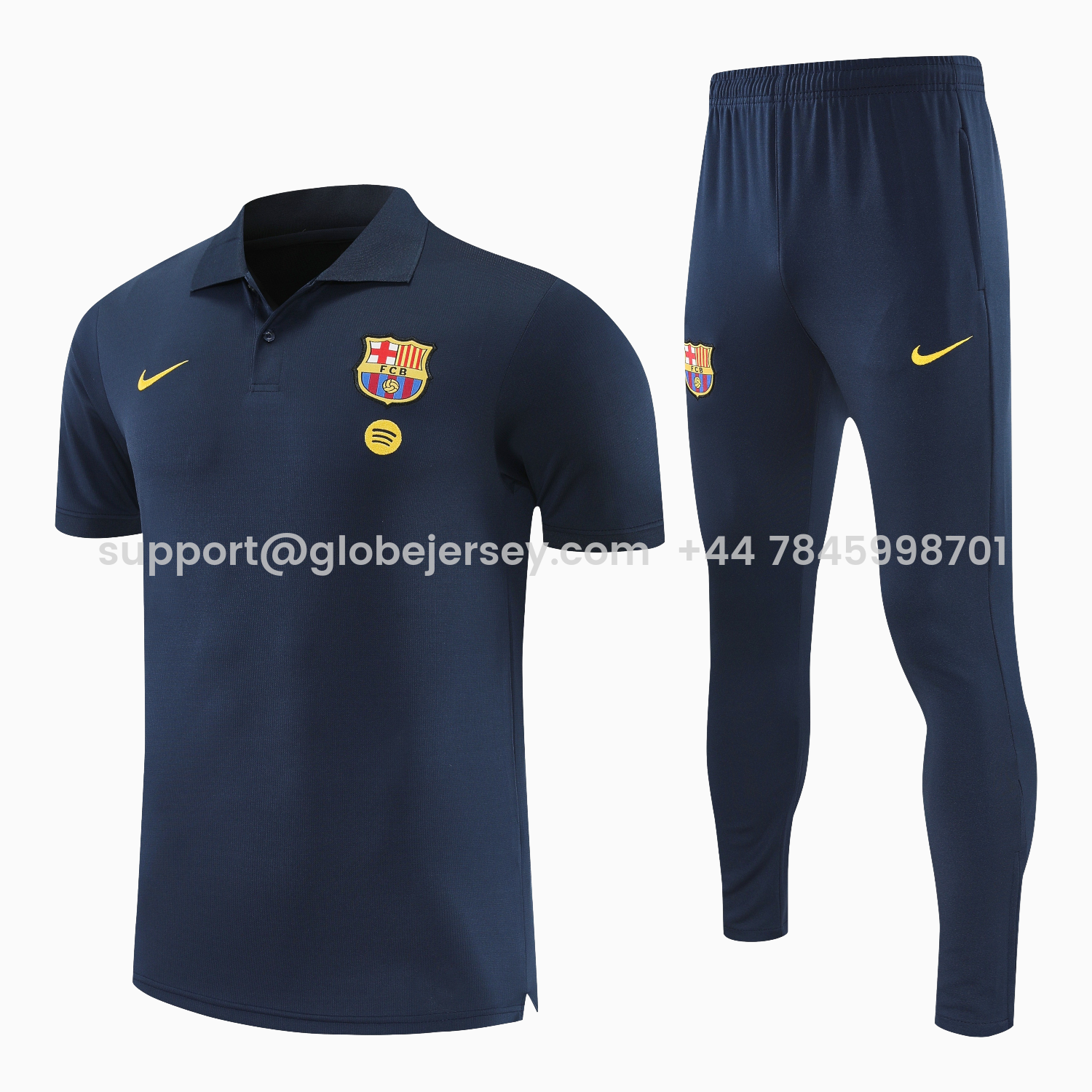 Barcelona 25-26 POLO Short-Sleeve Training Set - Dark Blue Top and Pants