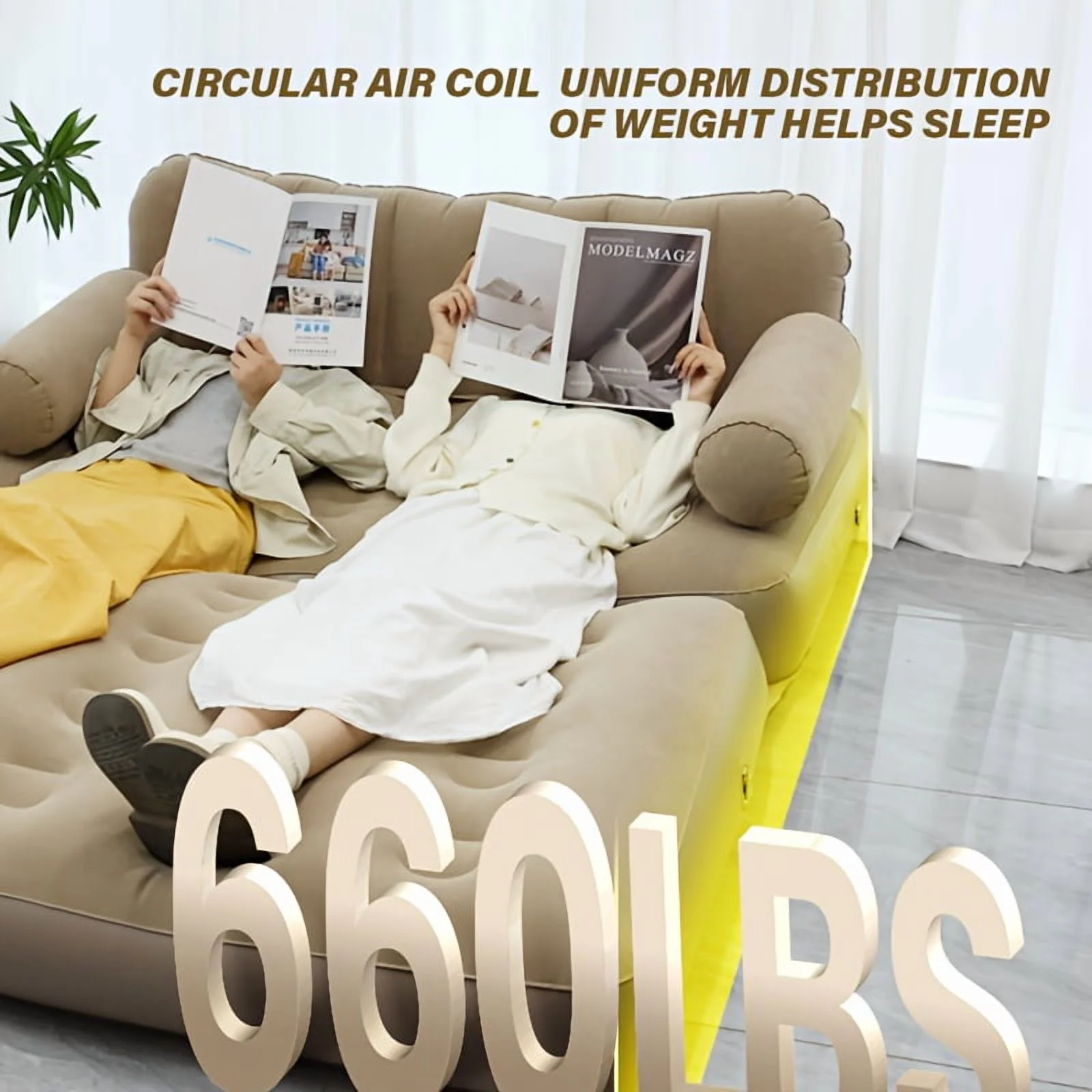 3-Min Fast Inflation Sofa Bed with Pump, Foldable Inflatable Couch for Indoor & Outdoor Camping, Guest Bed, Minimalist Modern Inflatable Furniture