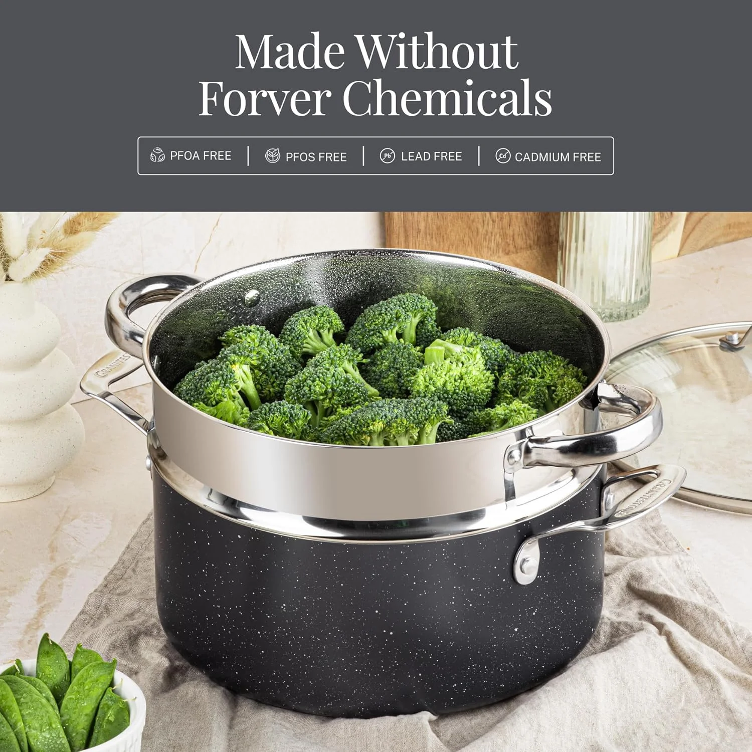 Granitestone 20 Pc Ceramic Cookware Set Nonstick, Pots and Pans Set Non Stick for Kitchen with Bakeware and Utensils, Ceramic Pan Set, Non Toxic Cookware Sets, Oven & Dishwasher Safe, Black