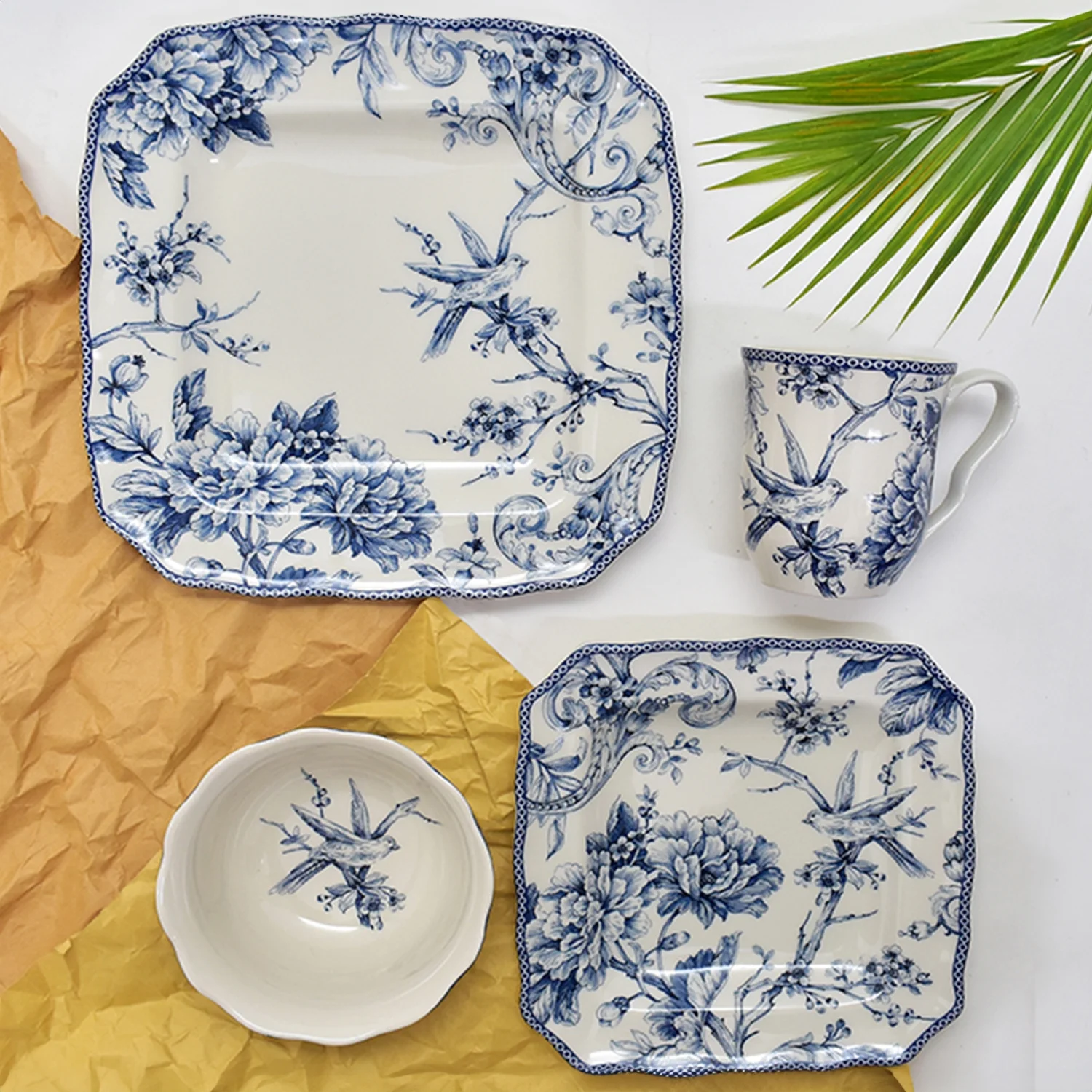 222 Fifth Adelaide Round 16-Piece Porcelain Dinnerware Set, Black Toile