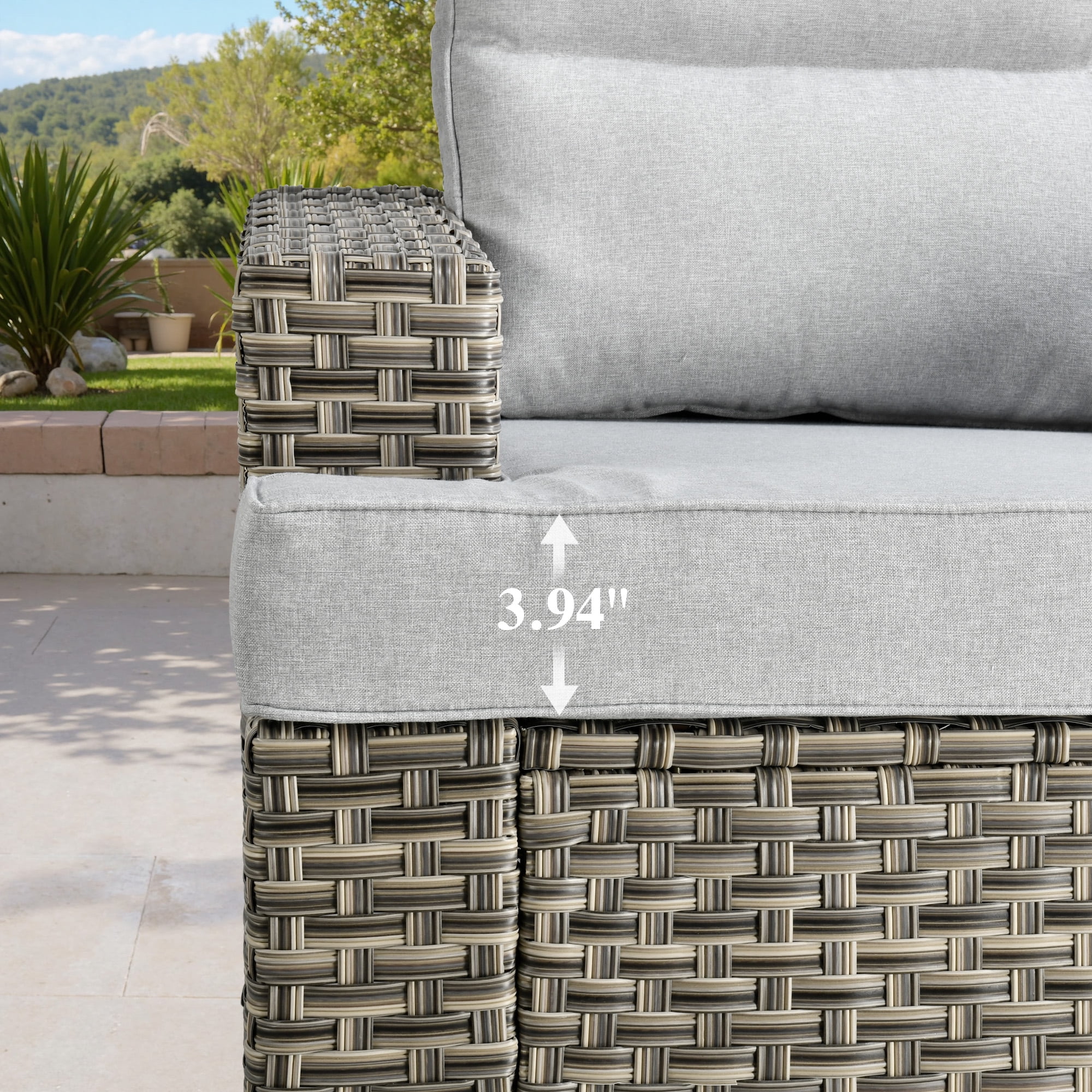 Ovios 10 Pieces Outdoor Patio Furniture Modern High-Back All-Weather Wicker Sectional Conversation Set with Propane Fire Pit Table & Swivel Chair, Dark Gray